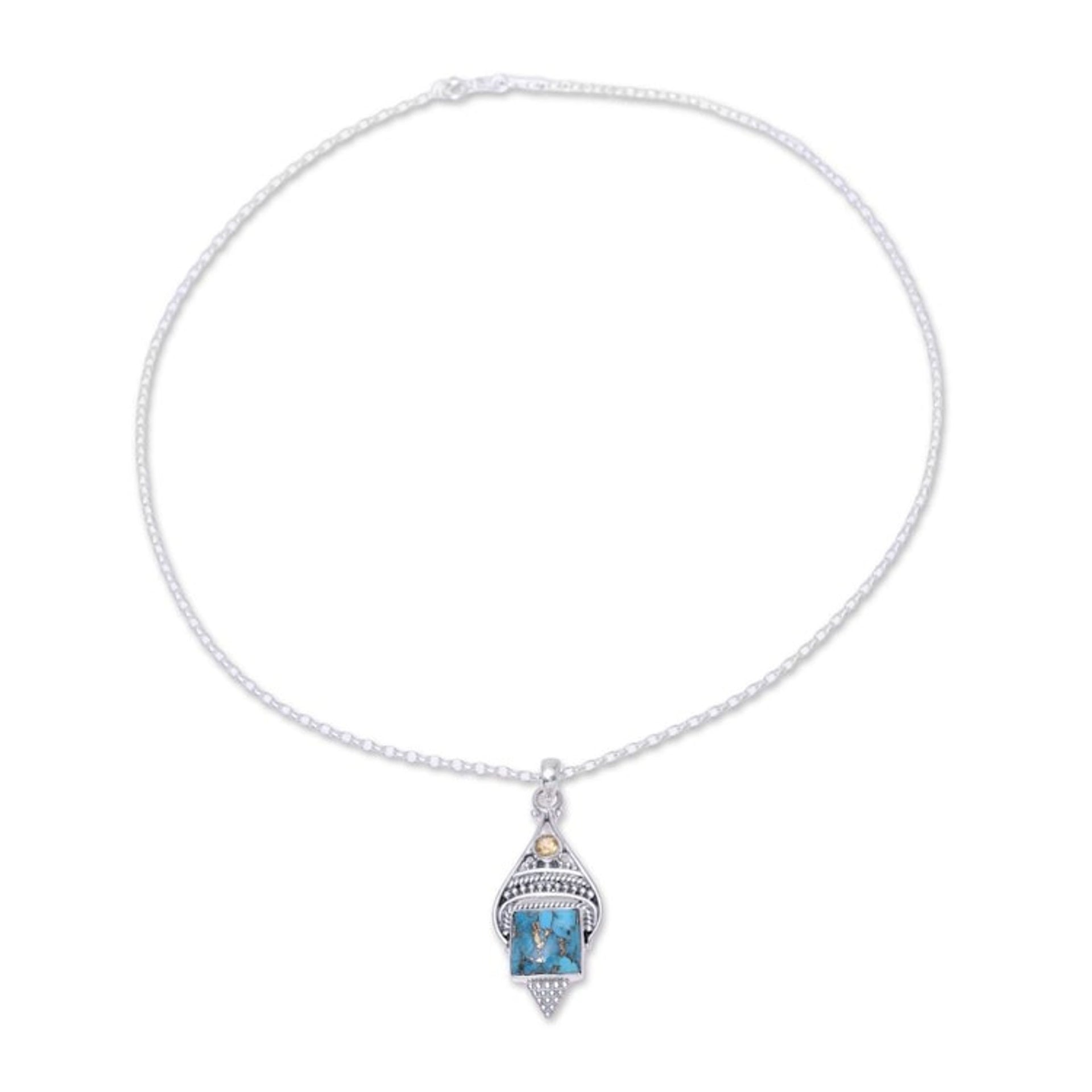 Citrine and Composite Turquoise Pendant Necklace from India 'Mythic Ocean'