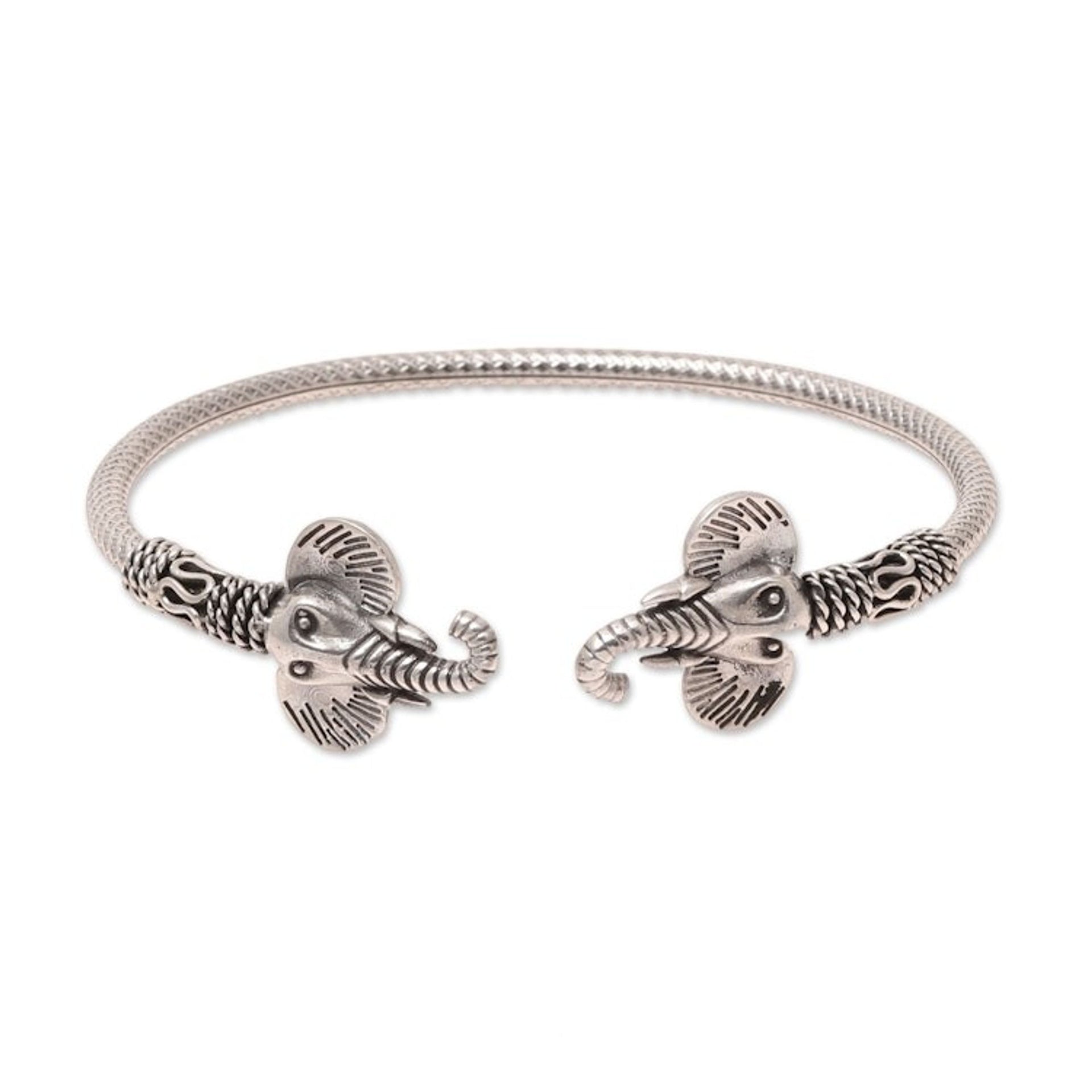 Sterling Silver Elephant Cuff Bracelet from India 'Elephant Glory'