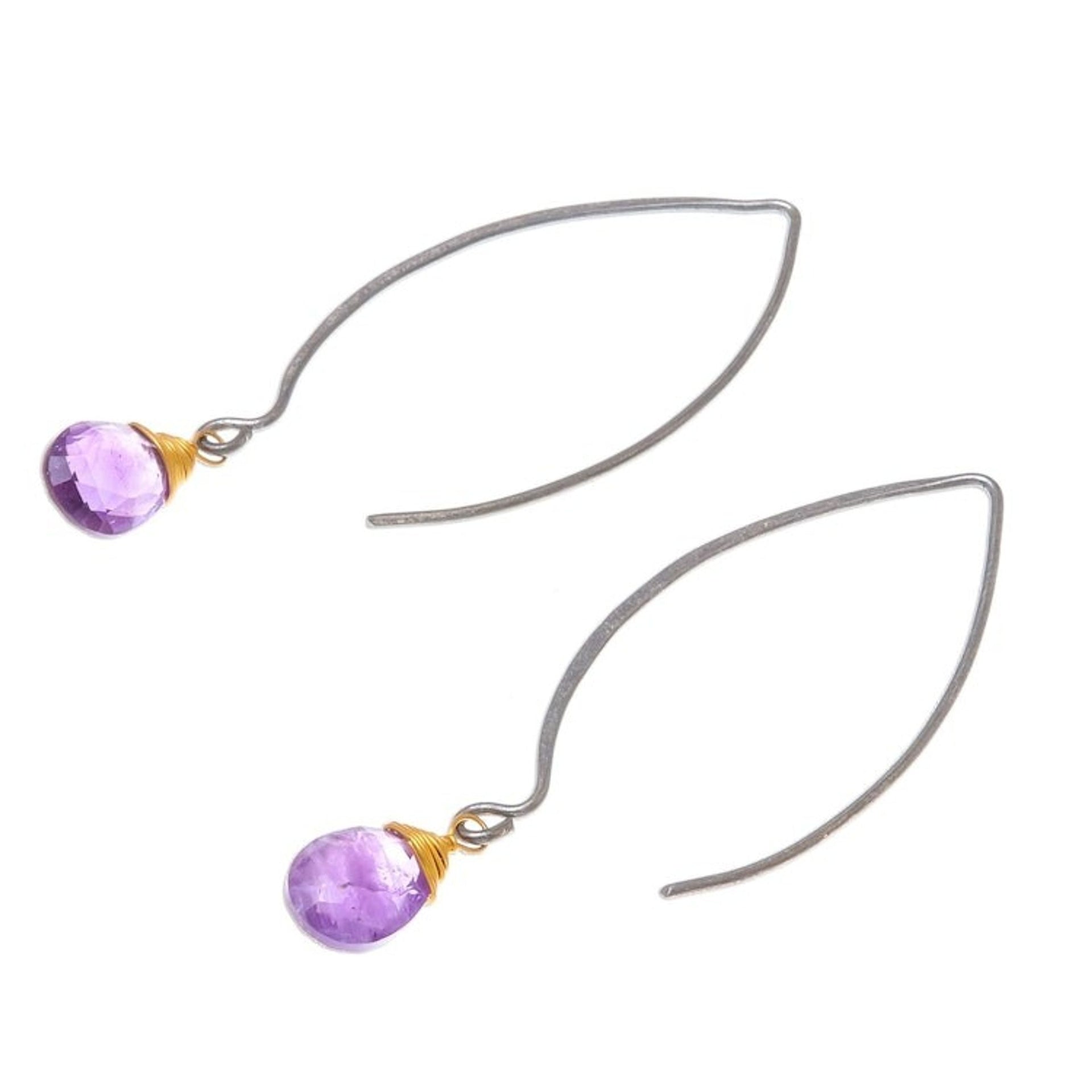 Gold Accent Amethyst Dangle Earrings from Thailand 'Midnight Meadow'