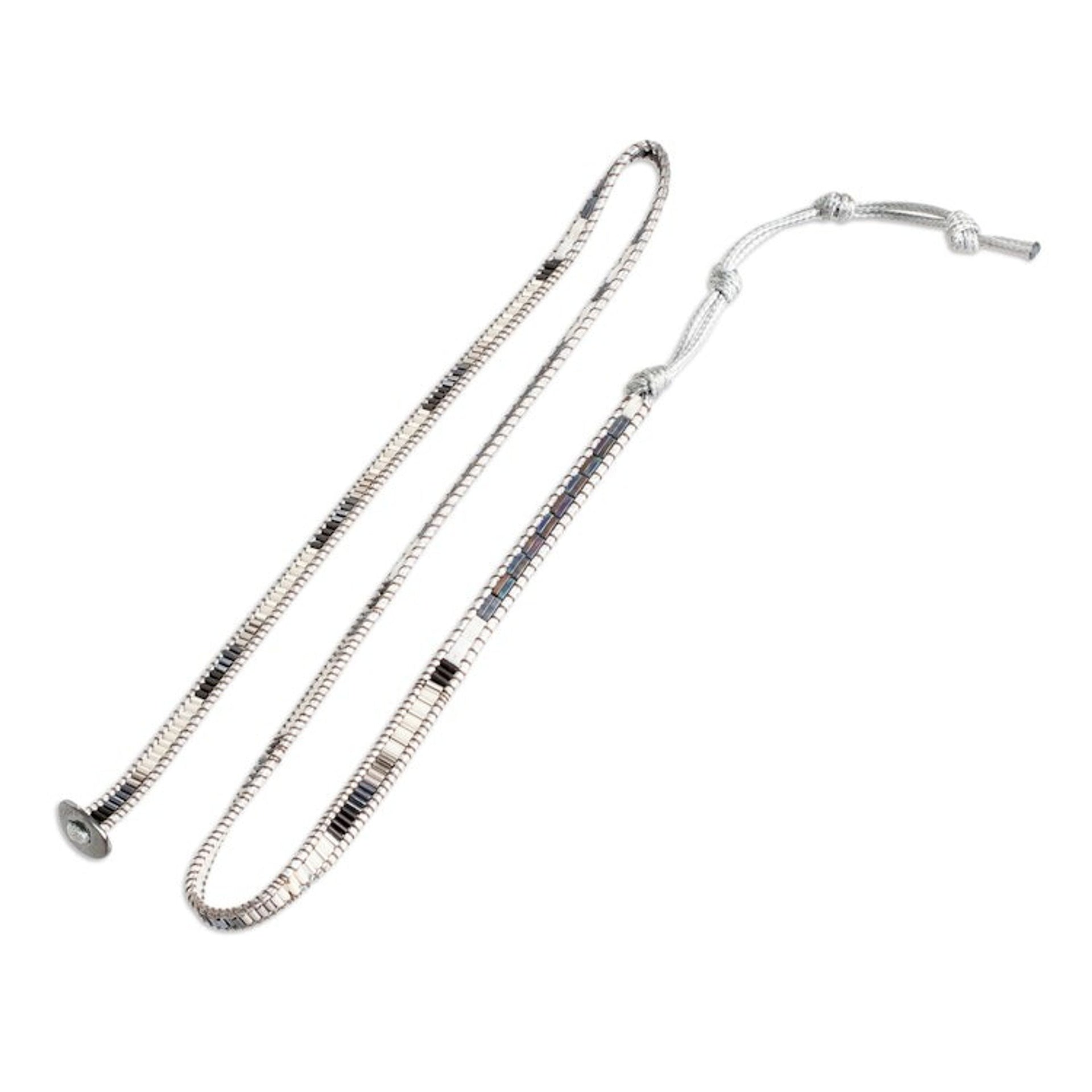 Handcrafted Grey and Black Glass Beaded Wrap Bracelet 'Classic San Cristobal'