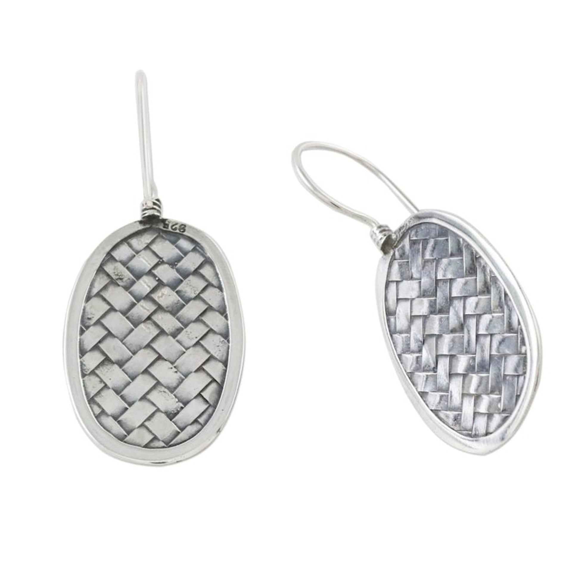 Sterling Silver Oval Weave Dangle Earrings from Thailand 'Woven Oval'