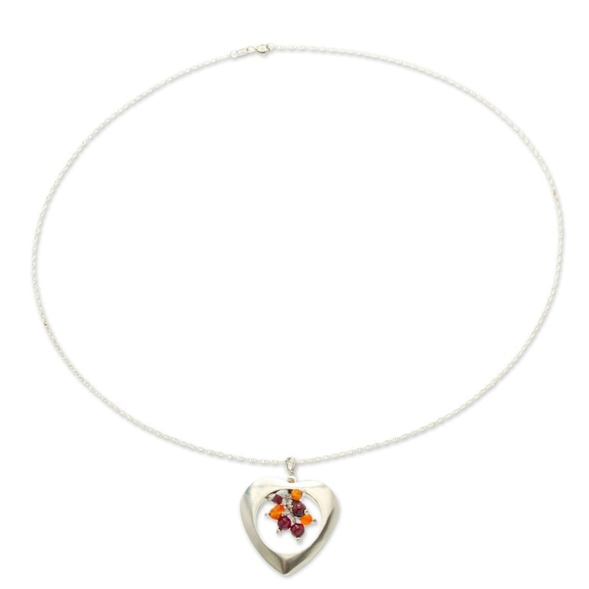 Garnet and carnelian heart necklace 'Fire Heart'