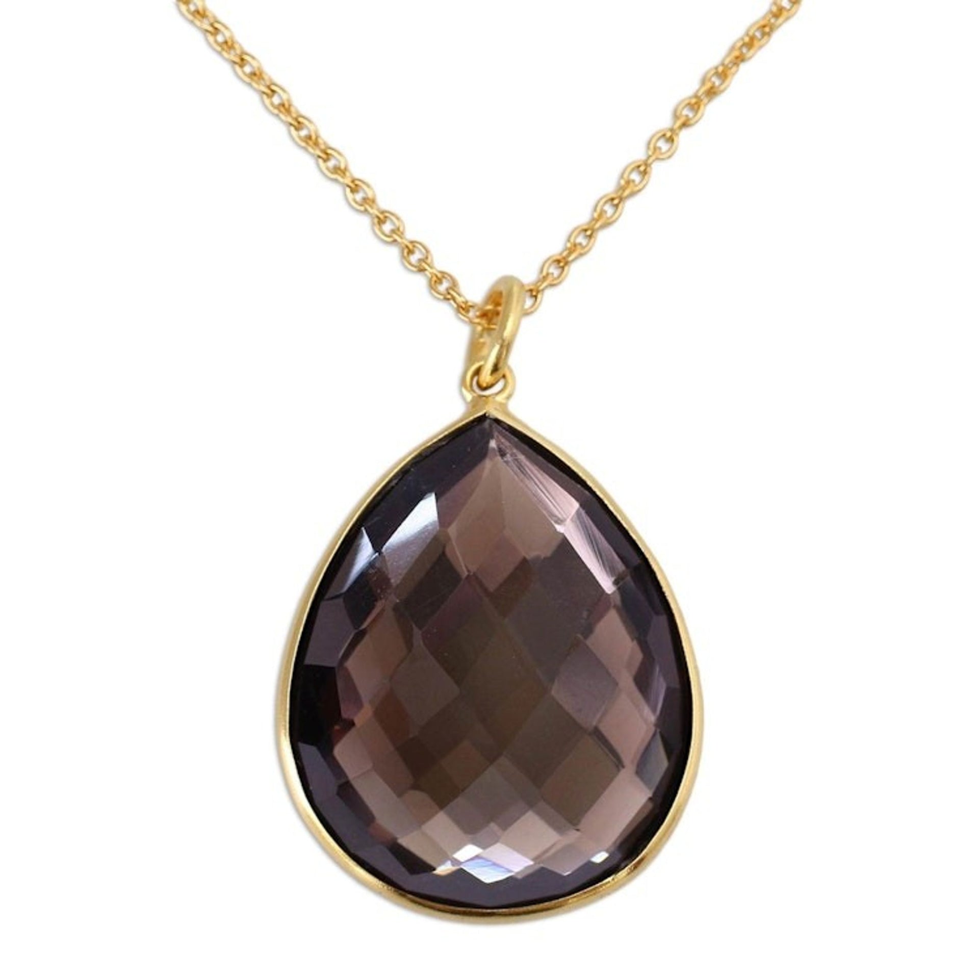 Gold Vermeil Pendant necklace with Smoky Quartz 'Island Fantasy'