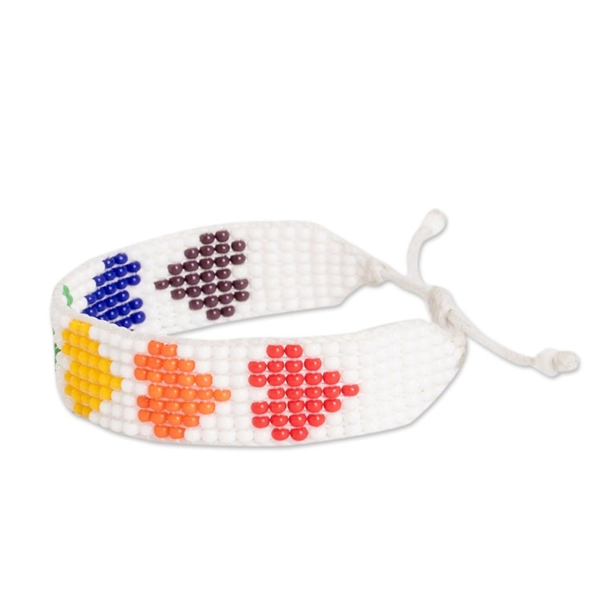 Rainbow-Toned Heart-Themed Glass Beaded Wristband Bracelet 'Rainbow Love'