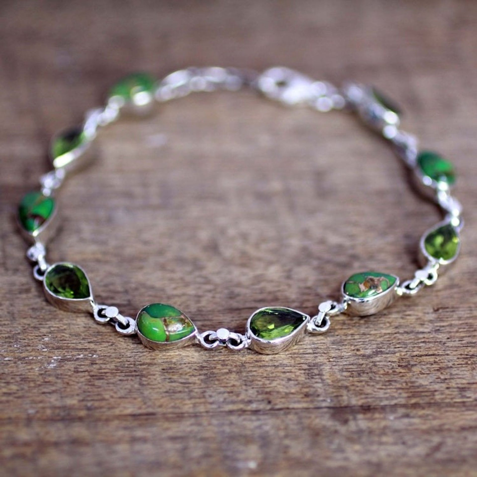 Peridot Composite Turquoise Link Bracelet from India 'Sunny Drops in Green'