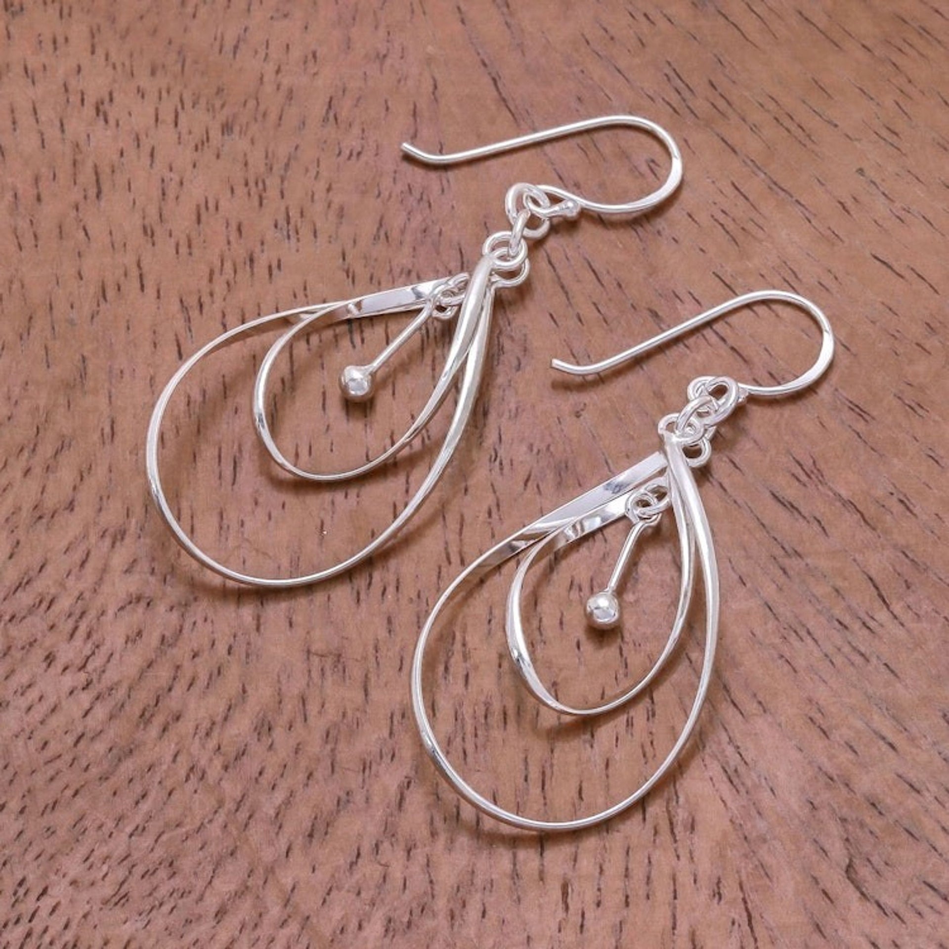 Teardrop Sterling Silver Dangle Earrings from Thailand 'Fascinating Rain'