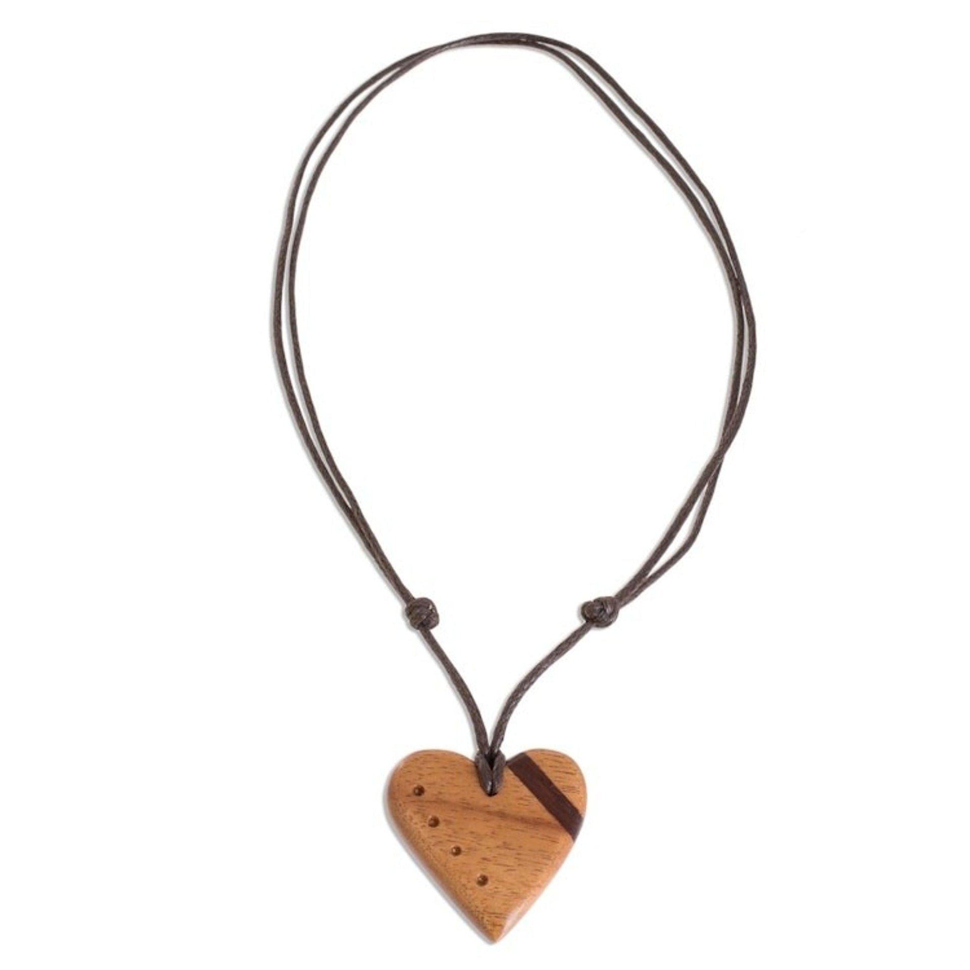 Jobillo and Estoraque Wood Heart Necklace from Costa Rica 'Jobillo Heart Stripe'