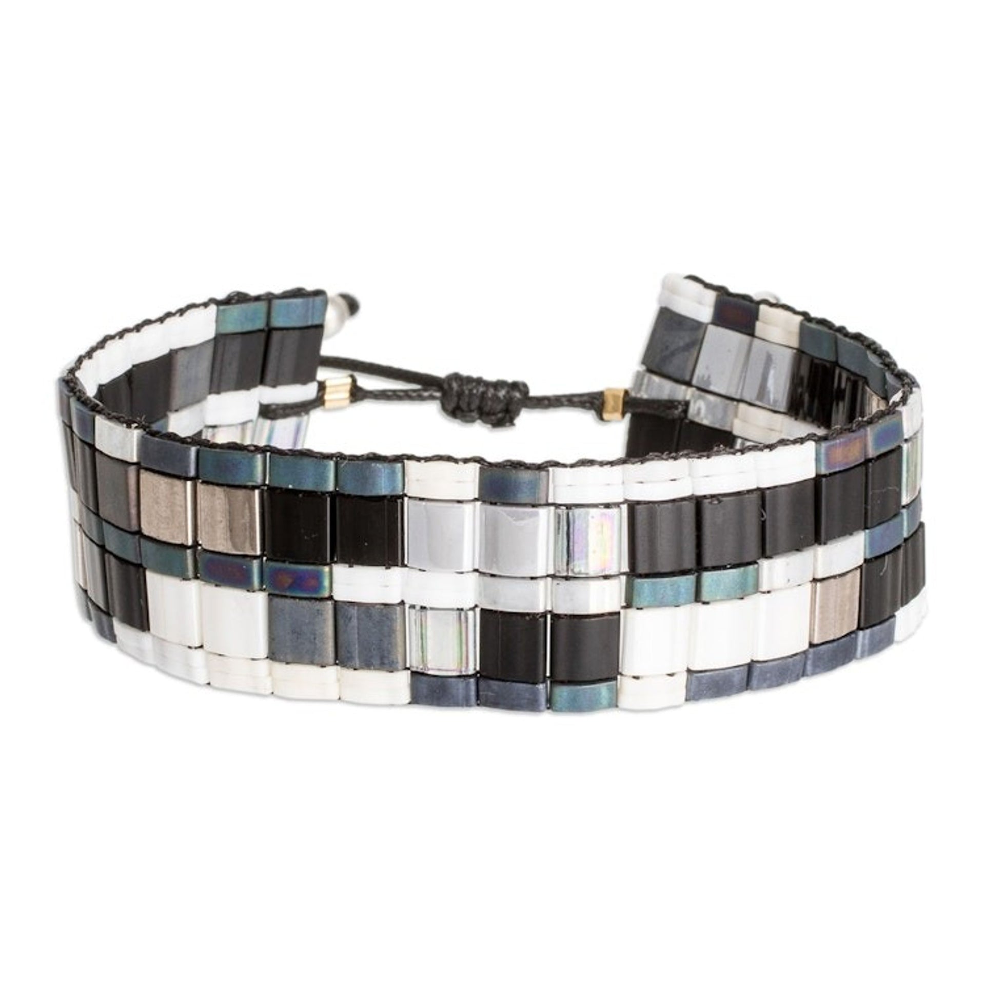 Adjustable Mosaic Style Glass Beaded Wristband Bracelet 'Luxurious Tiles'