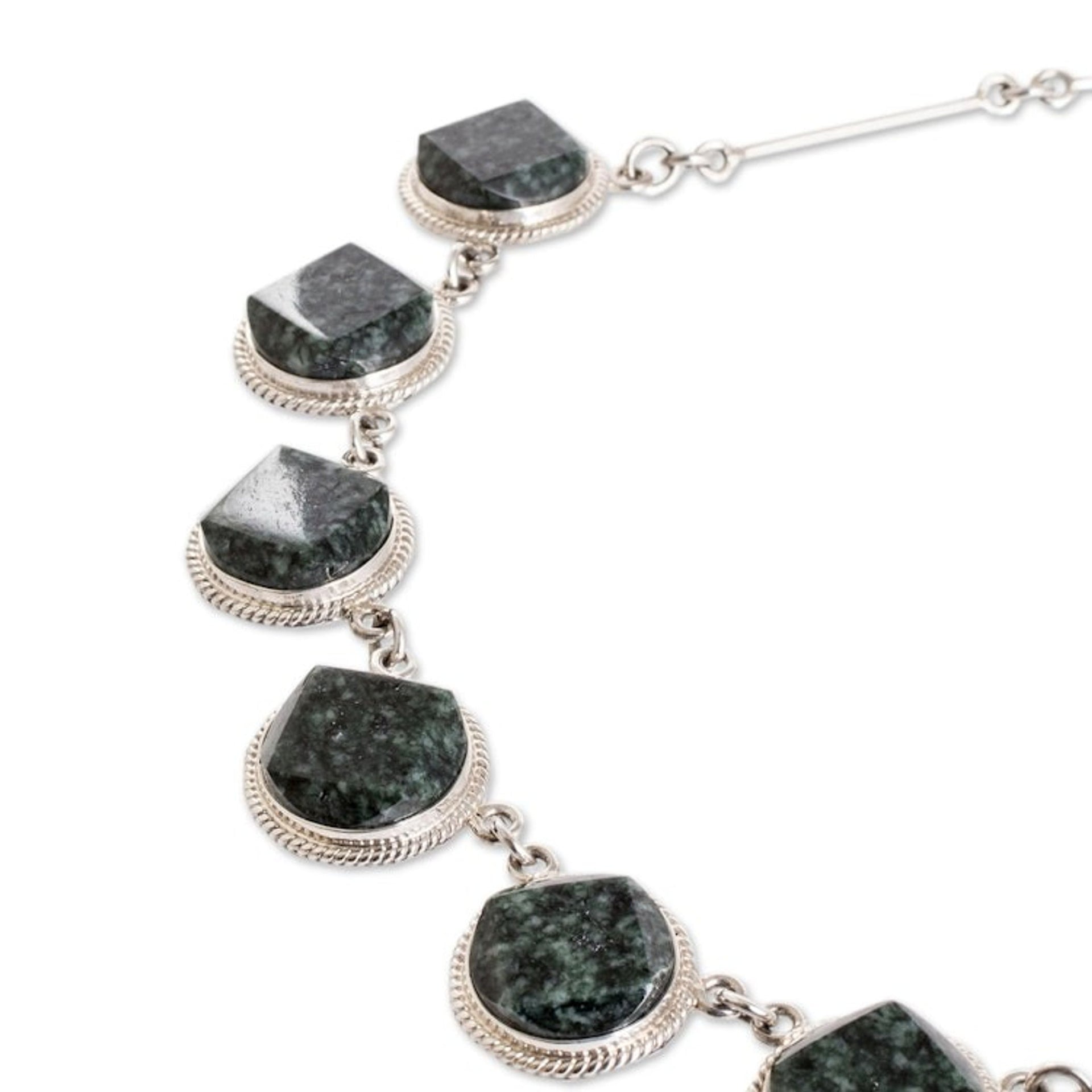 Dark Green Jade Sterling Silver Geometric Pendant Necklace 'Ancient Heritage'