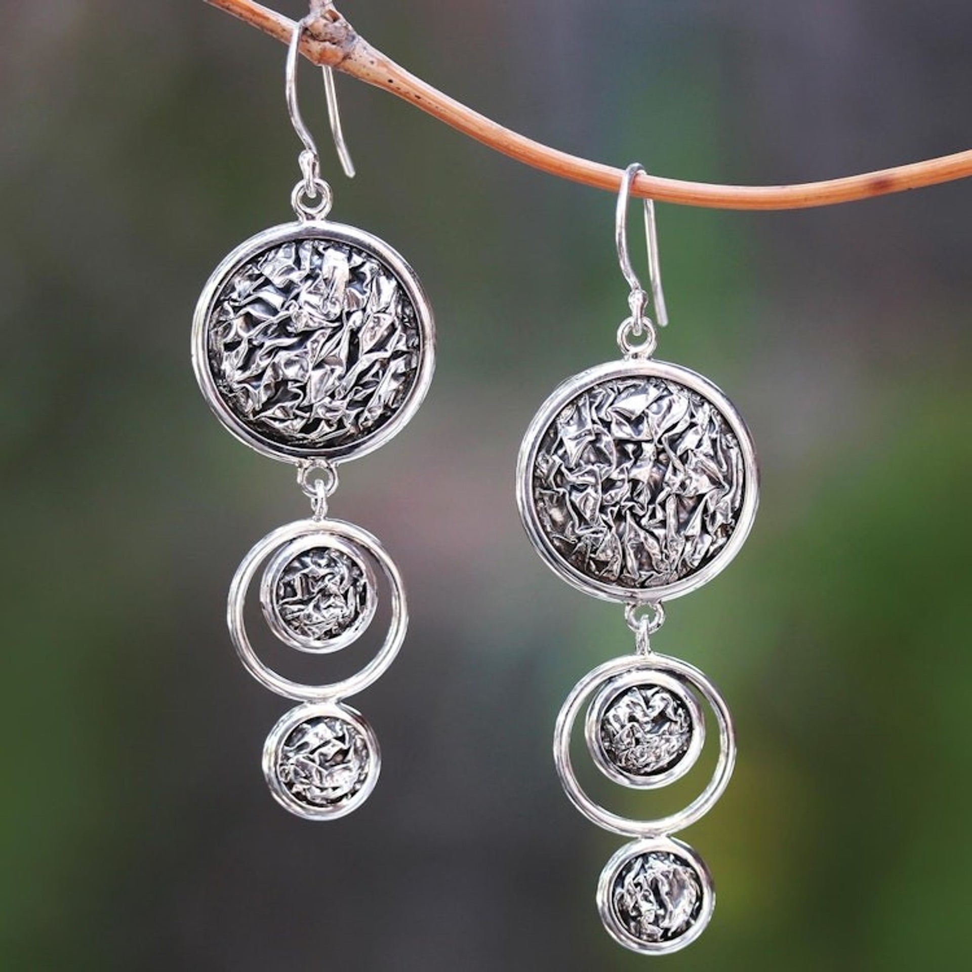 Circular Contoured Sterling Silver Dangle Earrings 'Contour Circles'