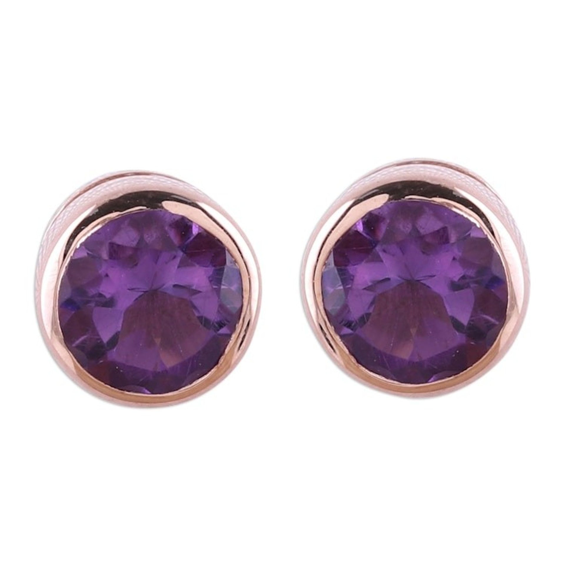 22k Rose Gold Plated Faceted Amethyst Stud Earrings 'Sparkling World'