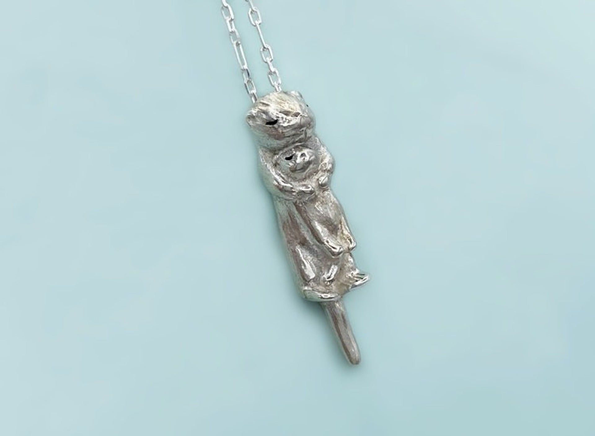 Silver Otter with Baby Necklace