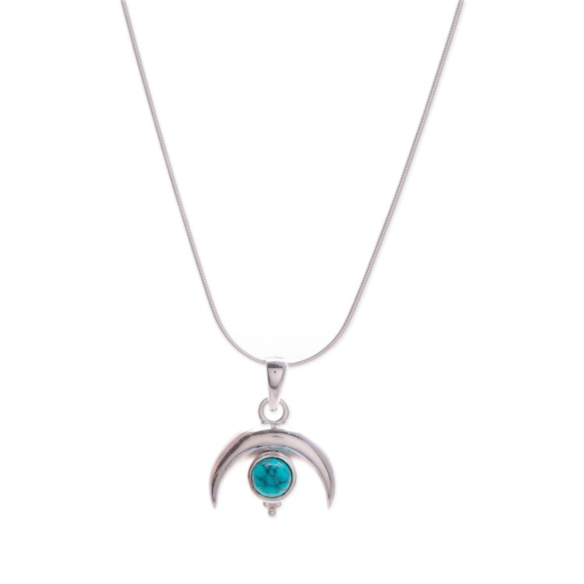 Moon-Shaped Reconstituted Turquoise Pendant Necklace 'Moon on The Lagoon'