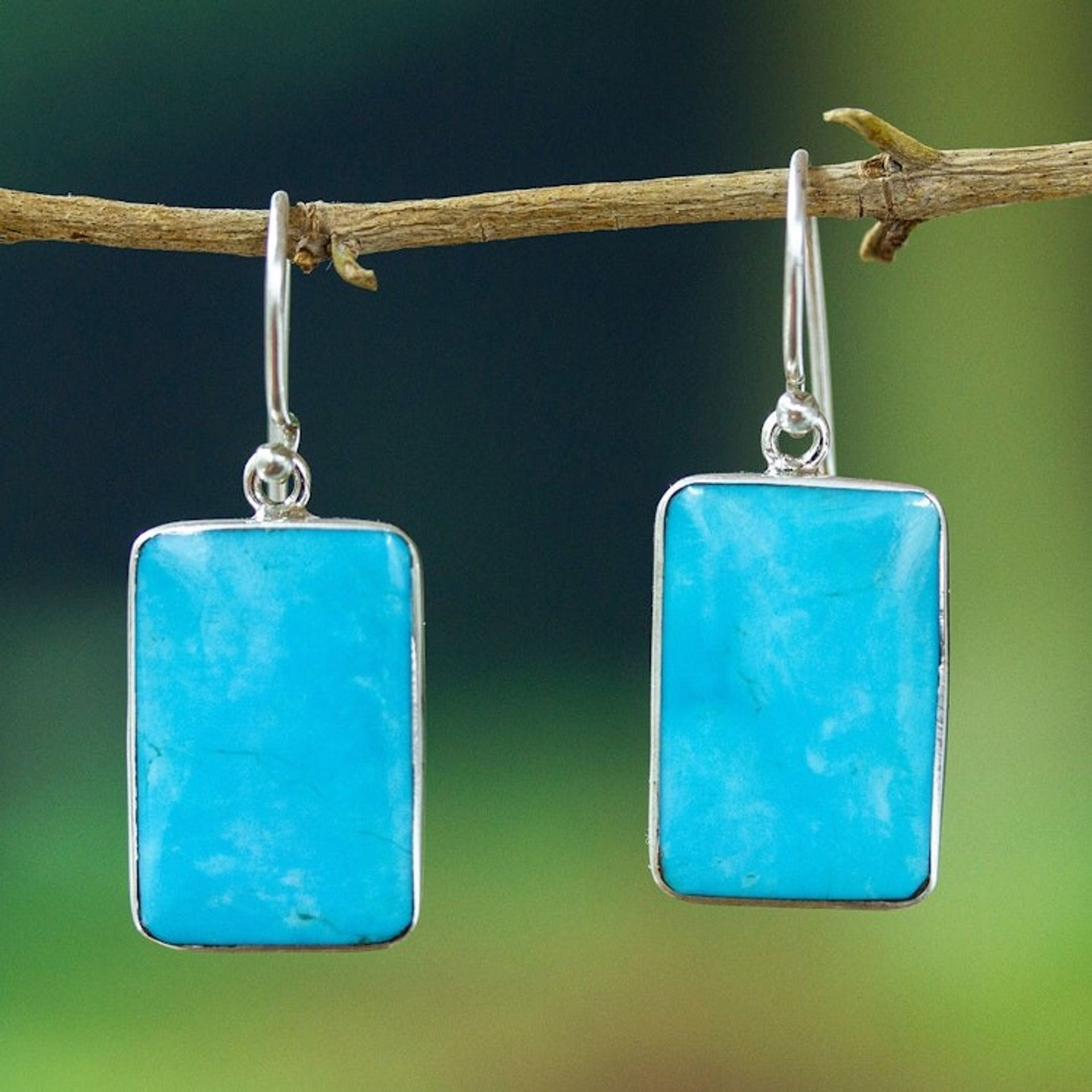 Turquoise Sterling Dangle Earrings 'Caribbean Mosaic'