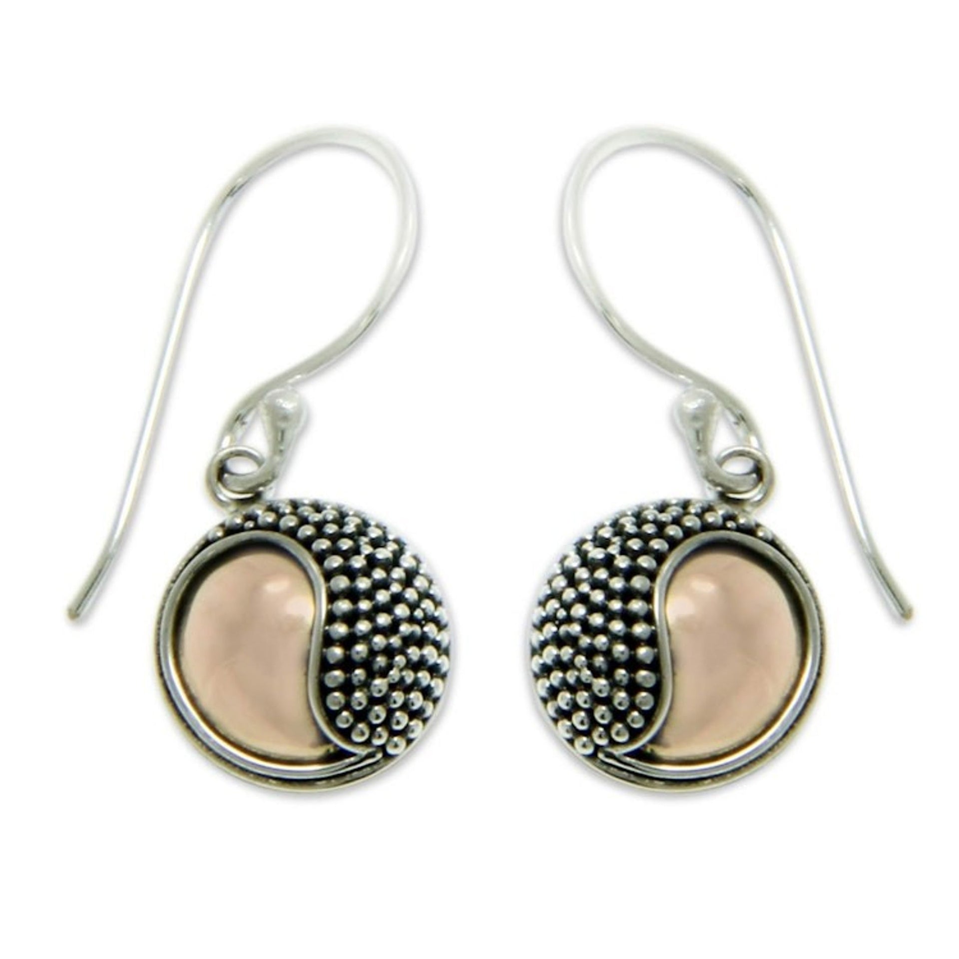 Handmade Gold Accent and Sterling Silver Dangle Earrings 'Shy Moon'