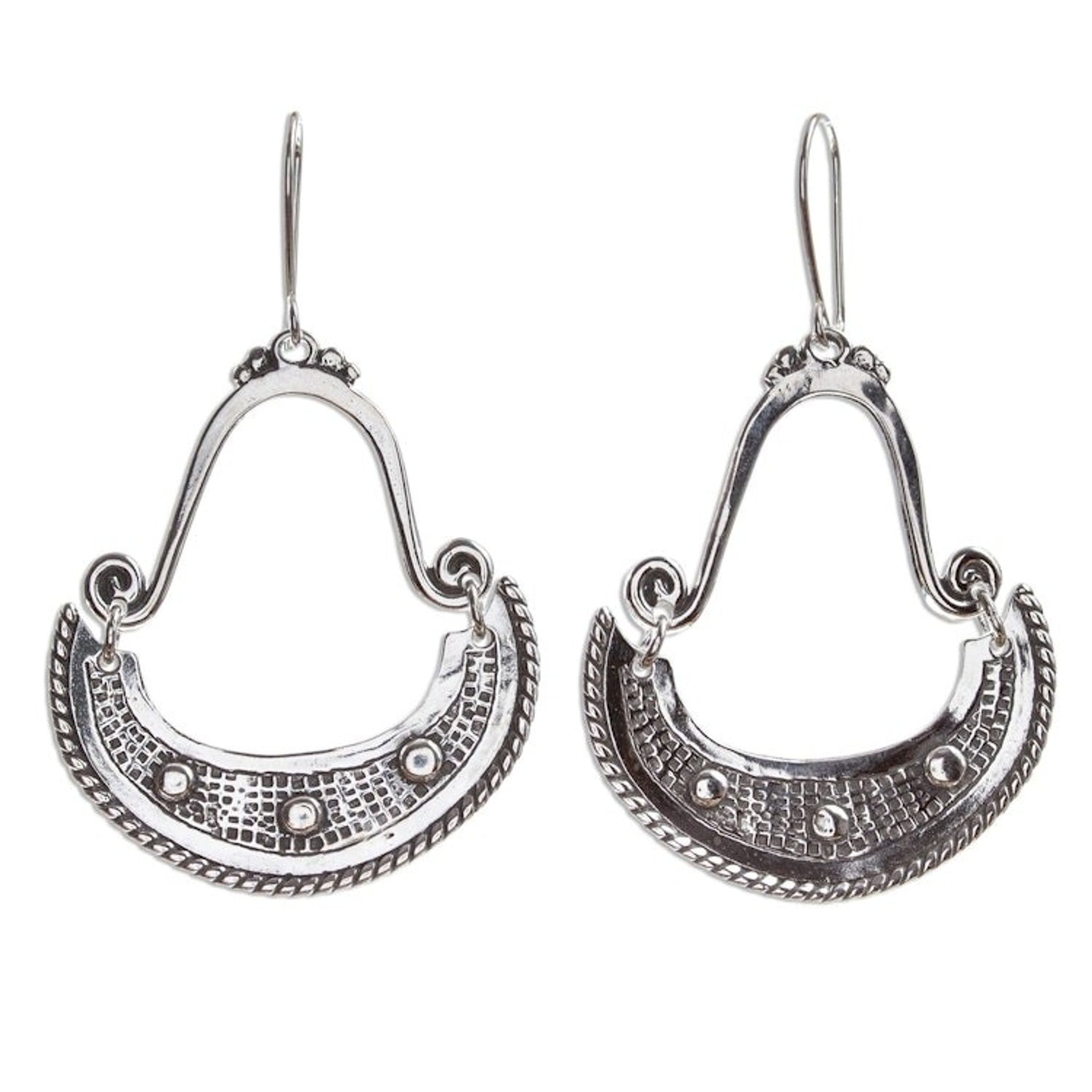 Sterling Silver Crescent Dangle Earrings 'Tarascan Crescents'