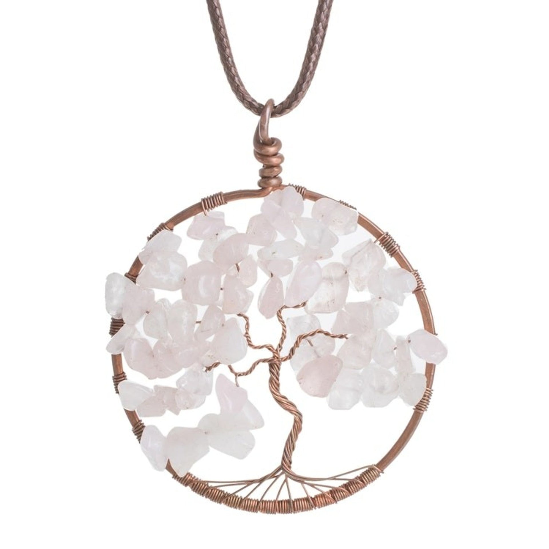Rose Quartz Gemstone Tree Pendant Necklace from Costa Rica 'Taurus Tree of Life'