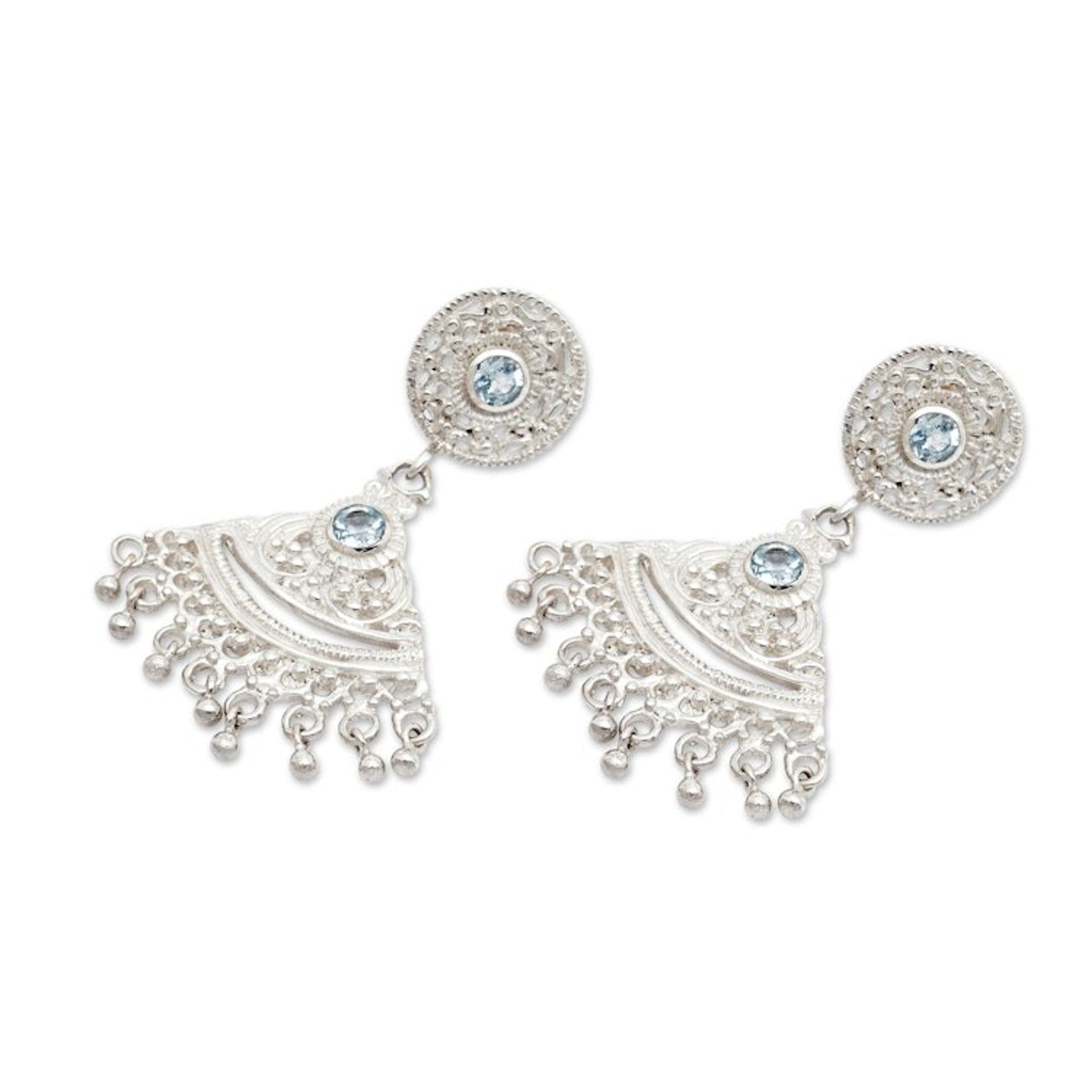 High-Polished 1-Carat Faceted Blue Topaz Chandelier Earrings 'Heaven Dame'