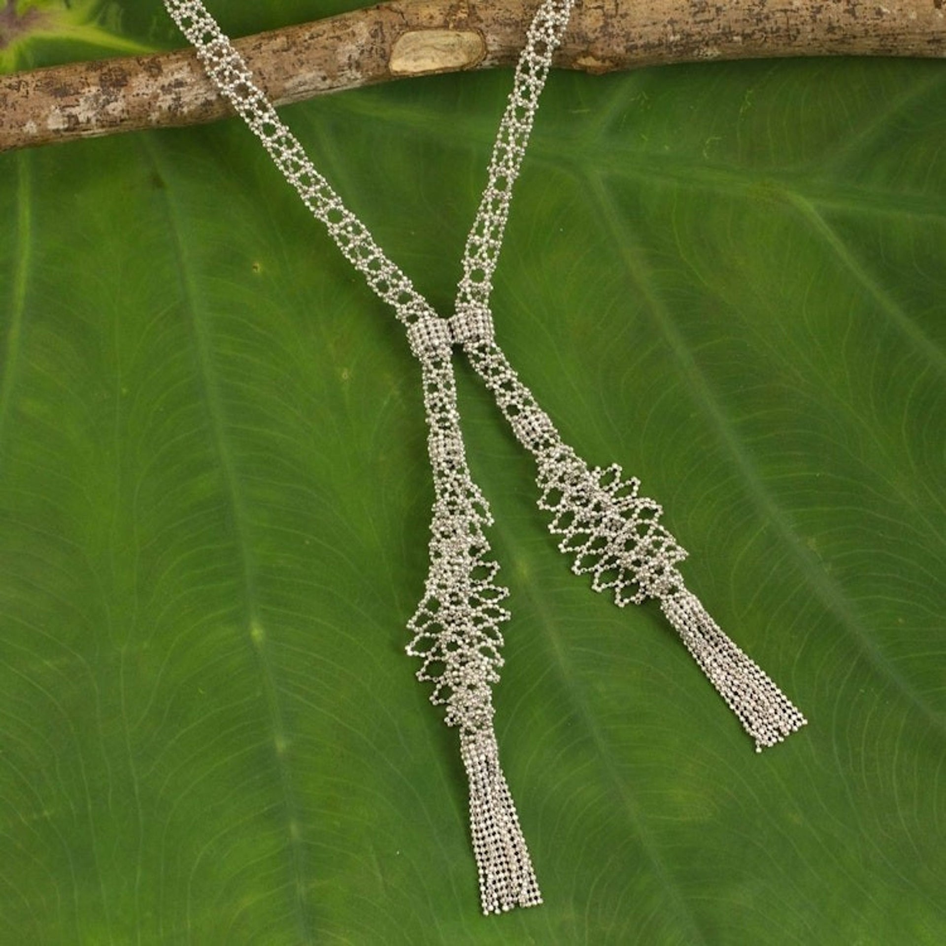 Sterling Silver Ball and Cylinder Chain Lariat Necklace 'Tango'