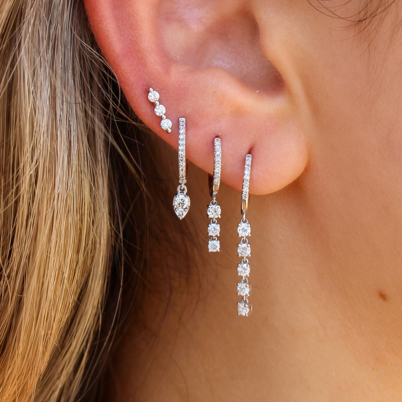 Gold Diamond Hoop With Pear Illusion Drop