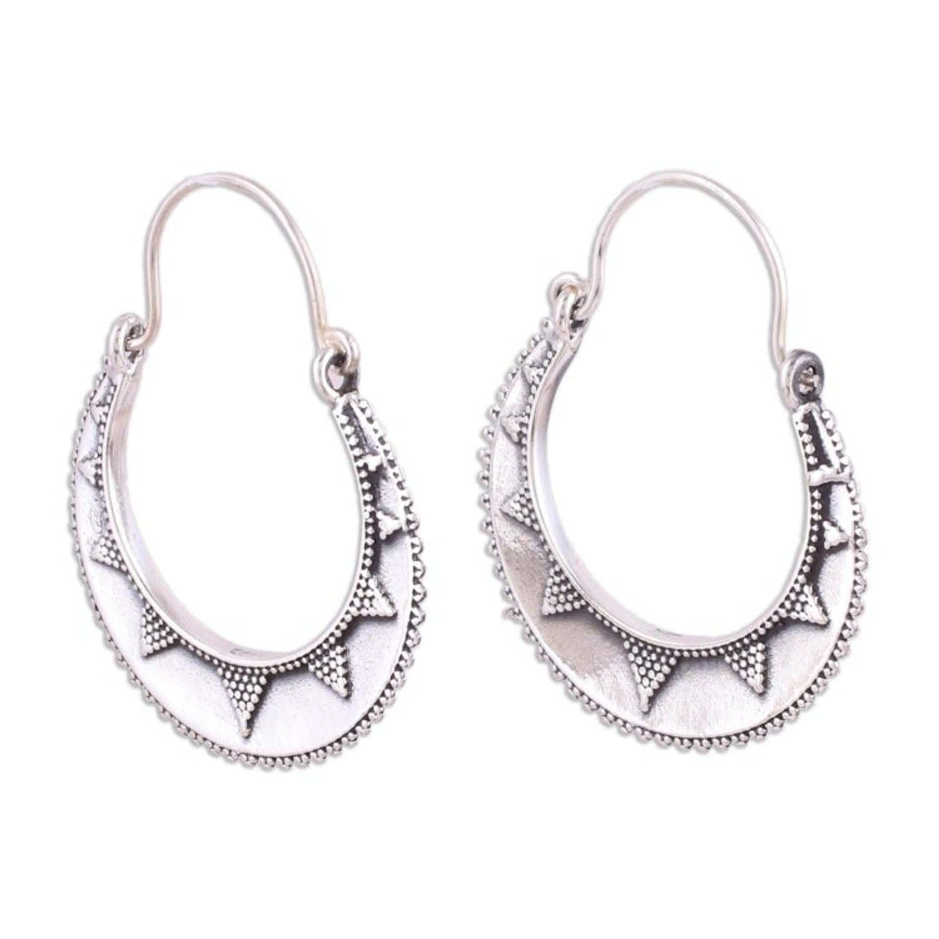 Fair Trade Indian Style Sterling Silver Hoop Earrings 'Sunbeam'