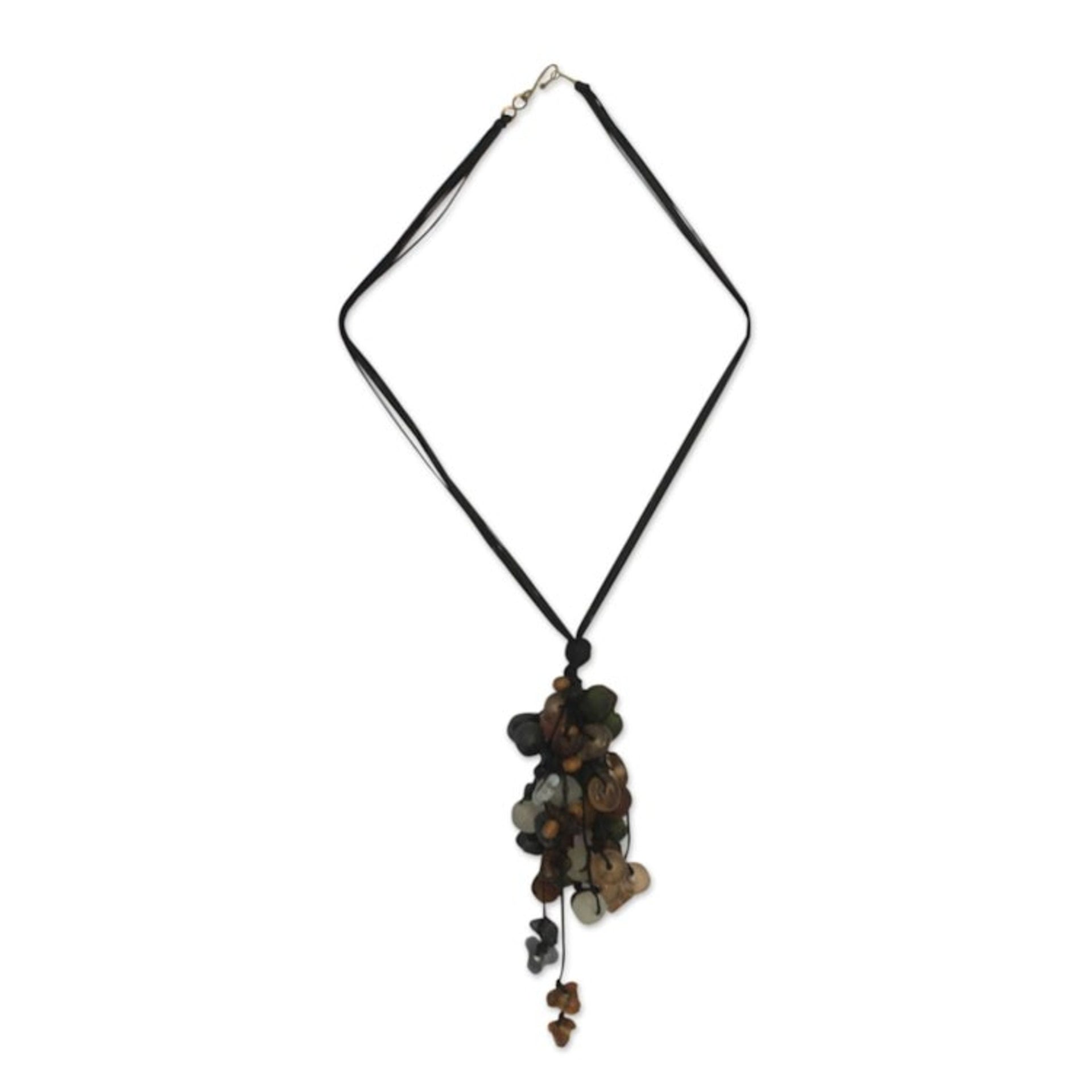 Wood and recycled glass pendant necklace 'Earth Medley'