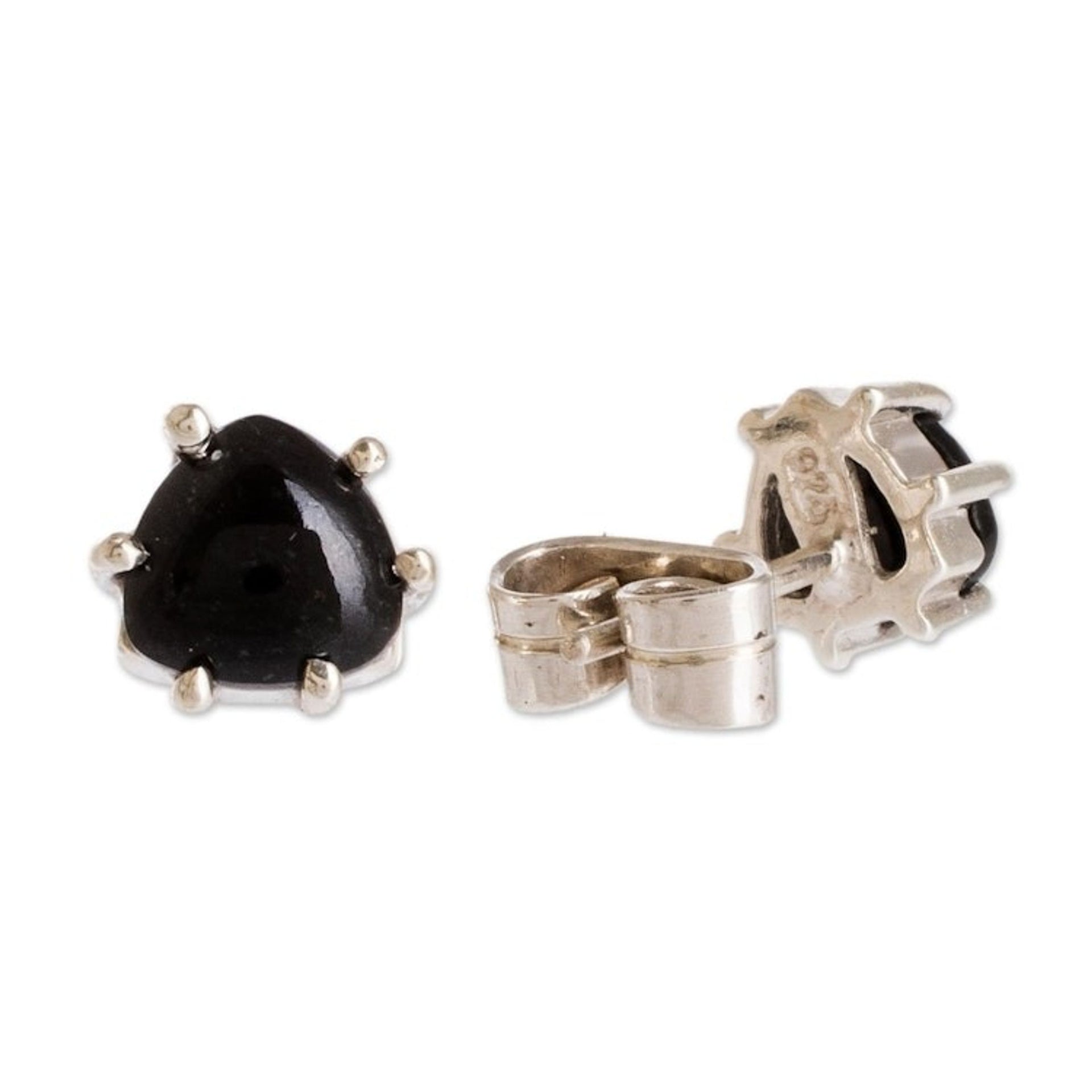 Natural Black Jade Stud Earrings 'Trillium in Black'