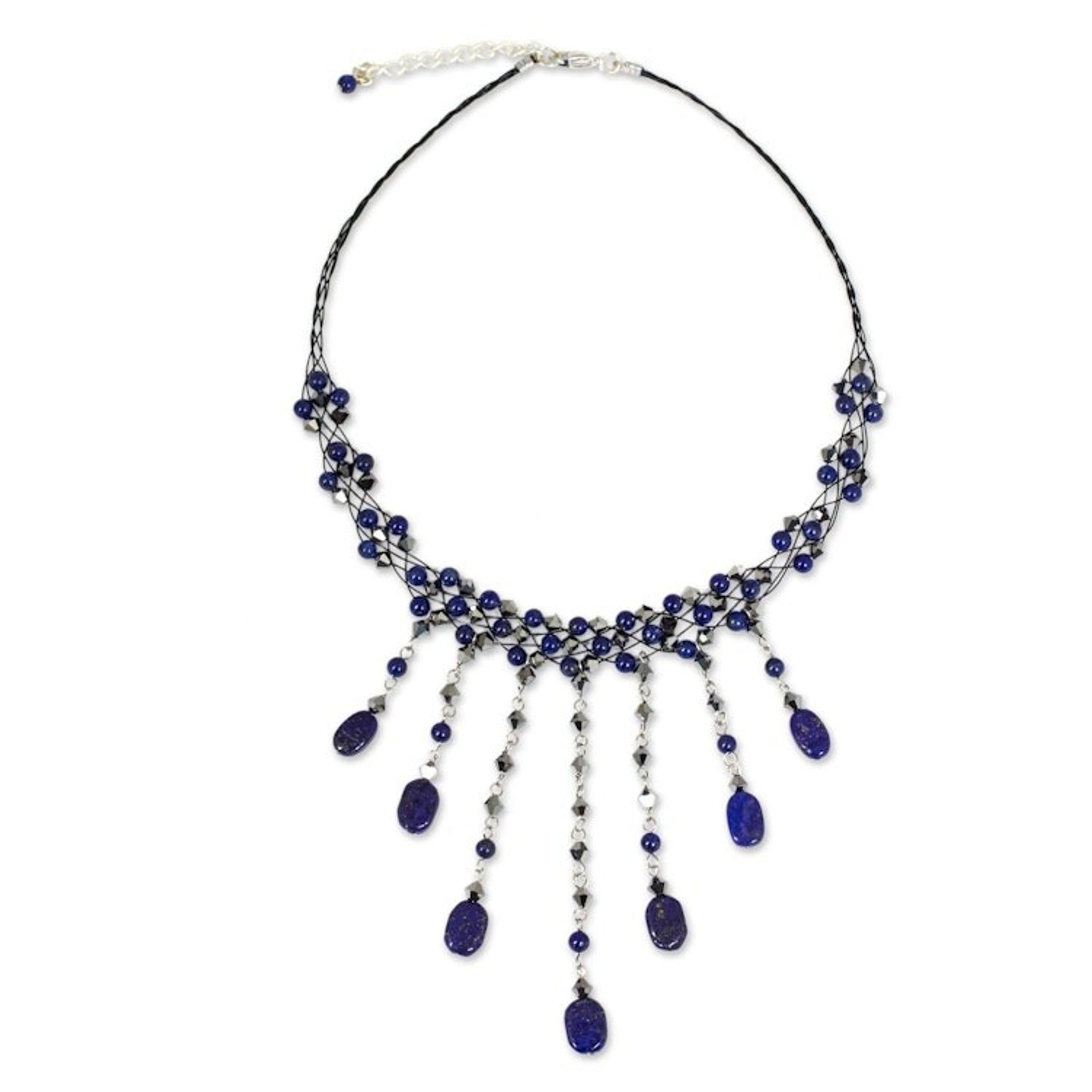 Hand Made Lapis Lazuli Waterfall Necklace 'Rain Shower'