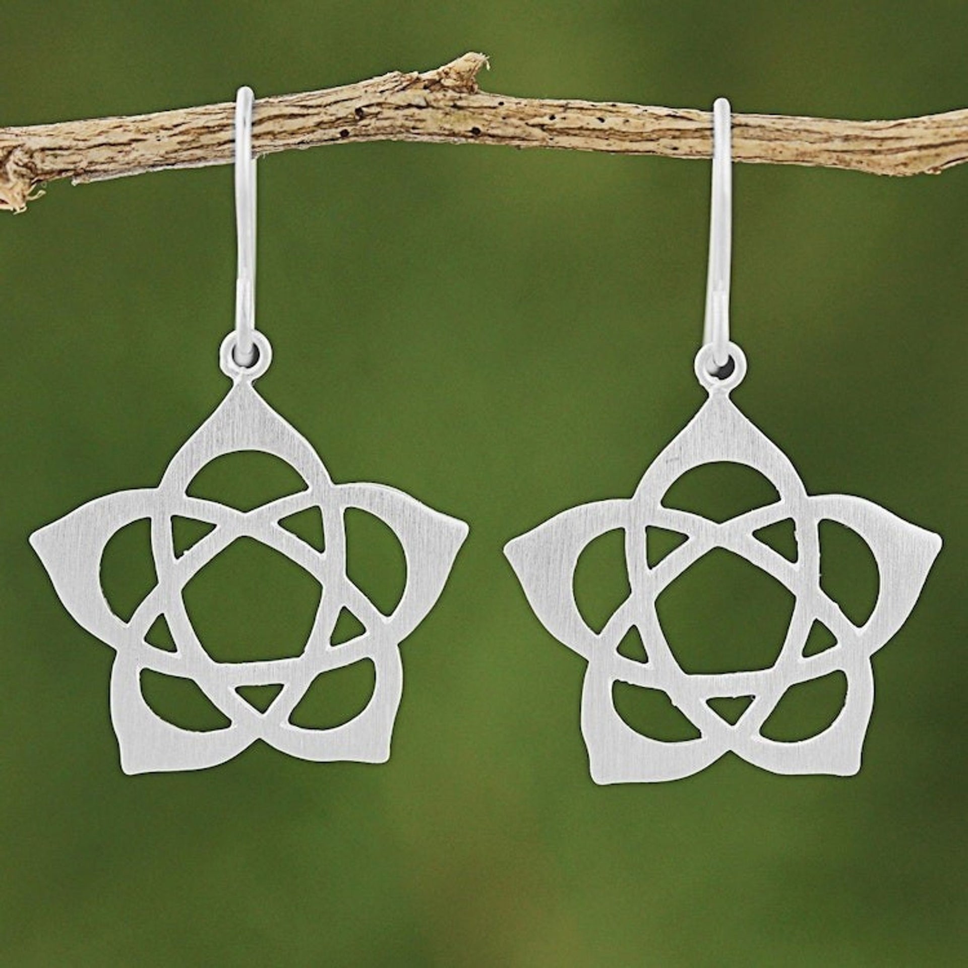 Sterling Silver Dangle Earrings Floral Star from Thailand 'Lotus Stars'