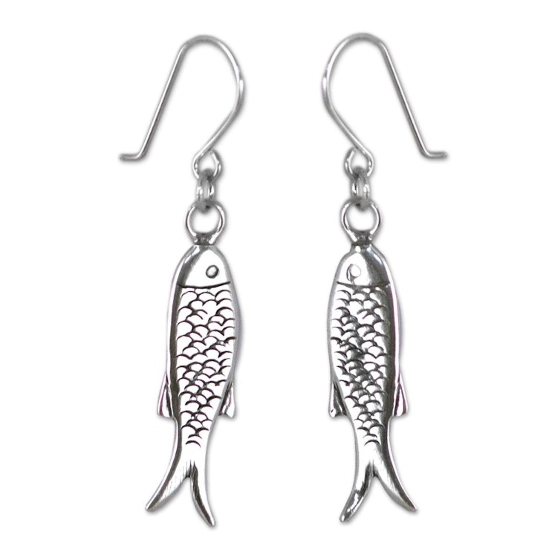 Fair Trade Mexican Sterling Silver Sea Life Earrings 'Fish Wisdom'