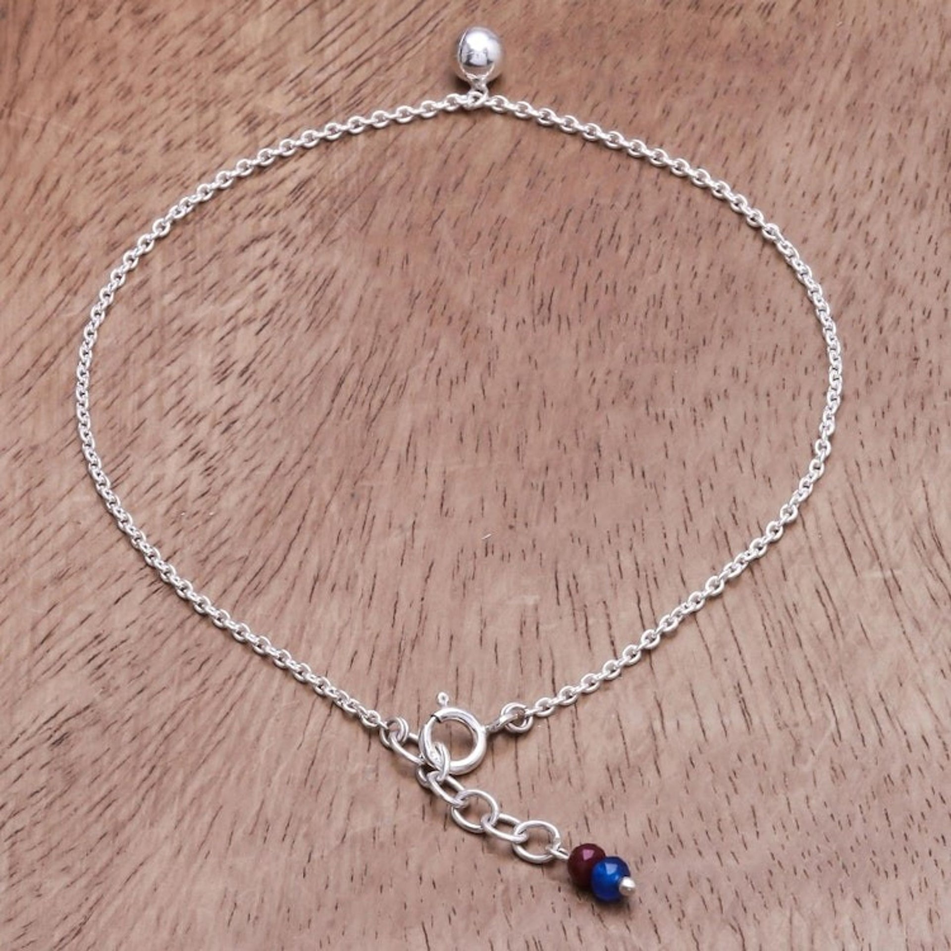 Ringing Bell Sterling Silver and Quartz Anklet from Thailand 'Nice Ring'
