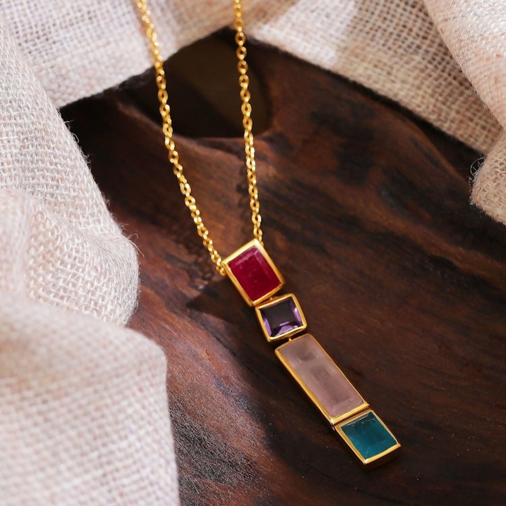 Polished 18k Gold-Plated Multi-Gemstone Pendant Necklace 'Vibrant Me'