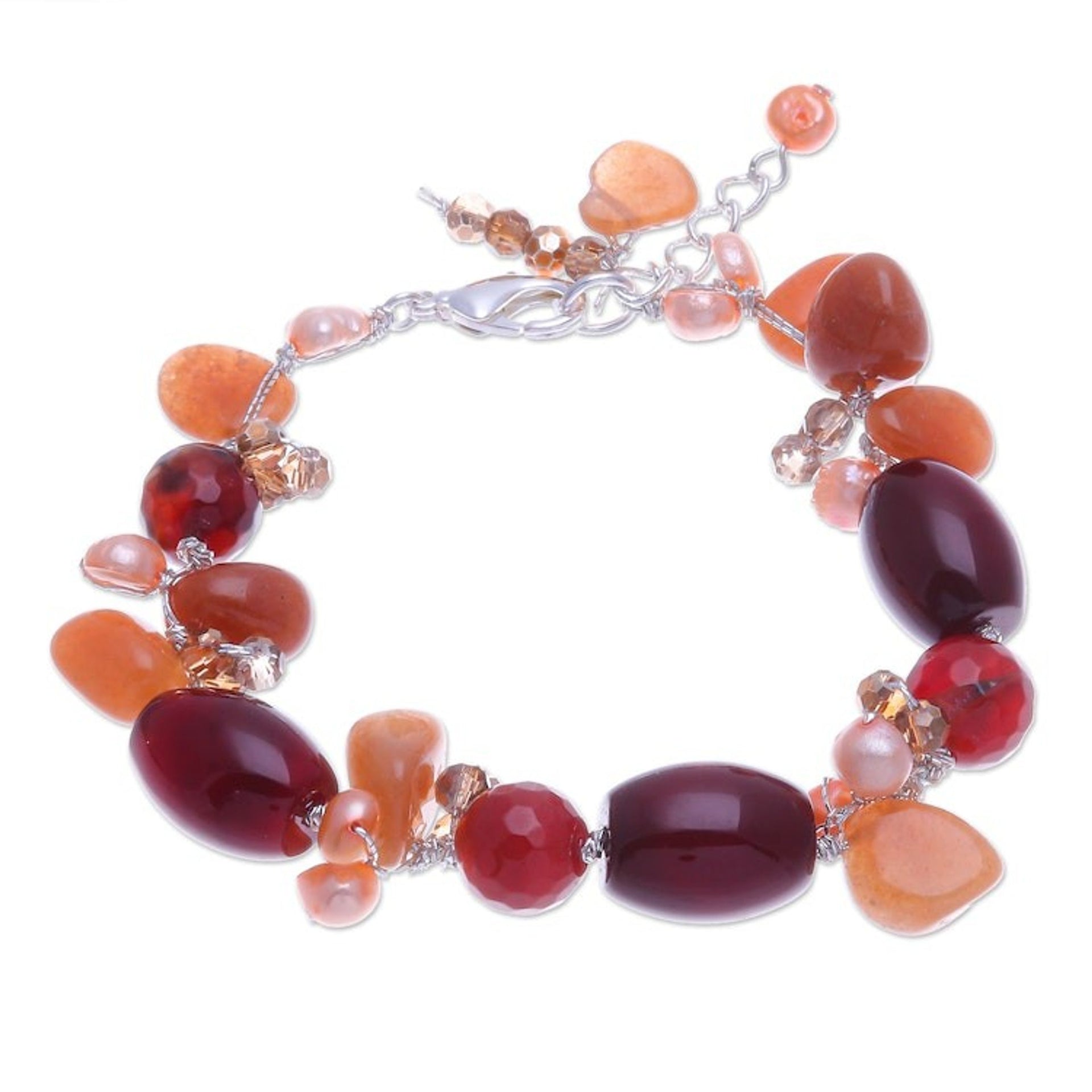 Carnelian and Freshwater Pearl Beaded Bracelet 'Sunset Beach'