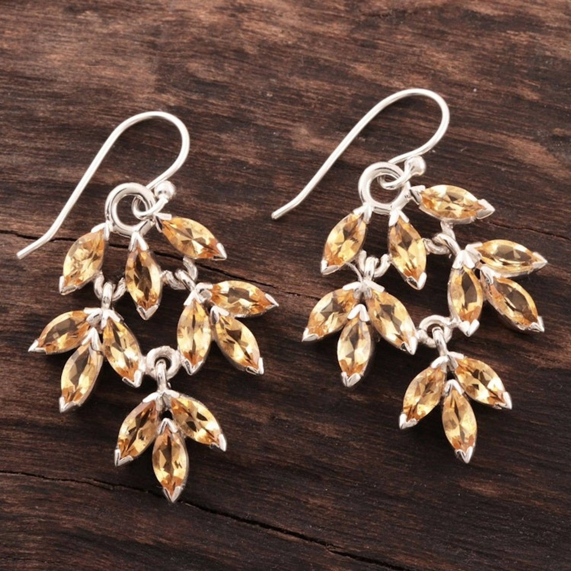Marquise Citrine Dangle Earrings Crafted in India 'Glittering Autumn'
