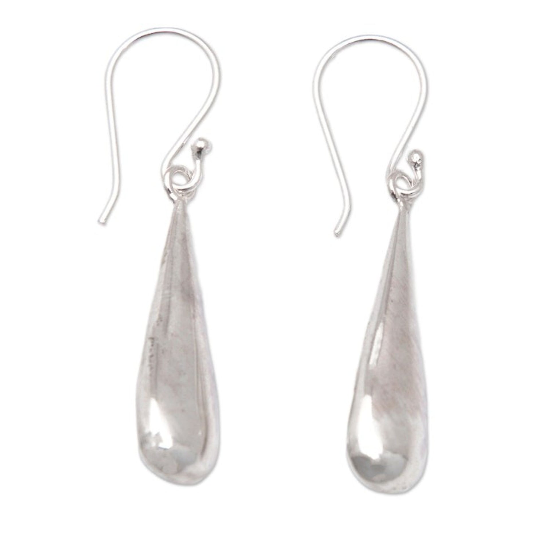 High-Polished Drop-Shaped Sterling Silver Dangle Earrings 'Blessed Girl'