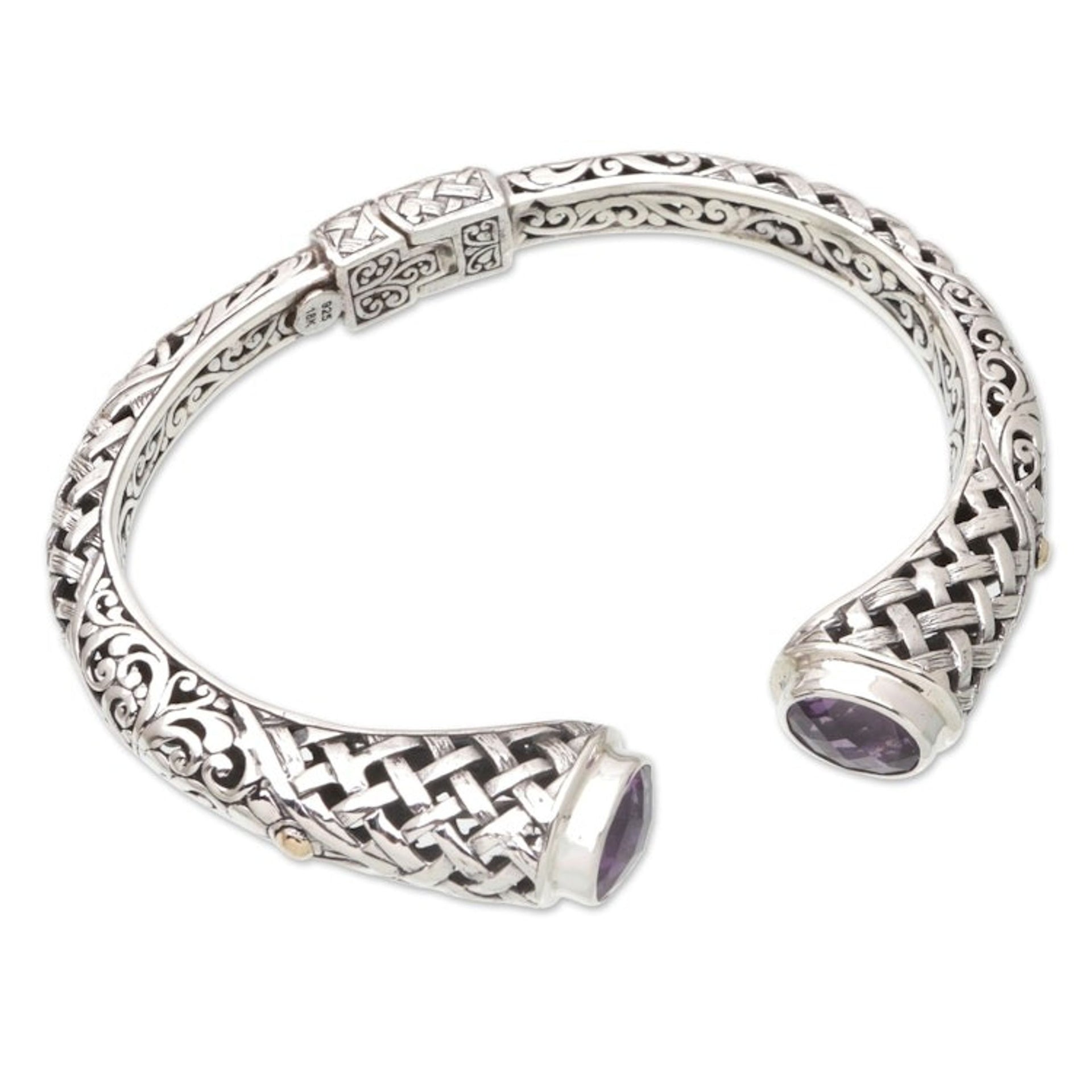 Sterling Silver Cuff Bracelet with Faceted Amethyst Stones 'Purple Heritage'