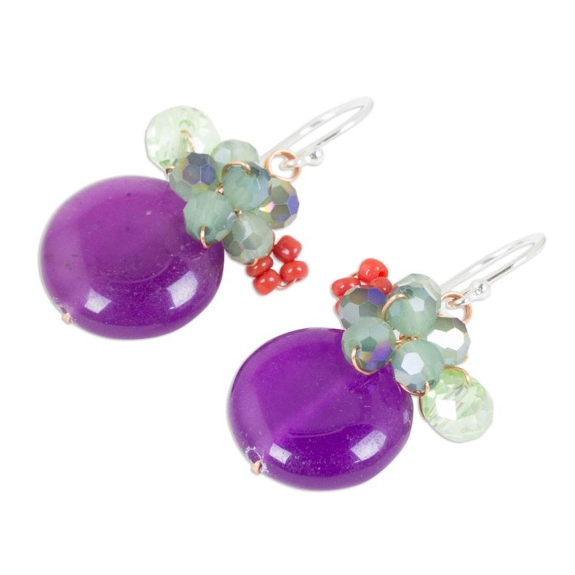 Purple Quartz and Glass Bead Dangle Earrings with Copper 'Moonlight Garden in Purple'