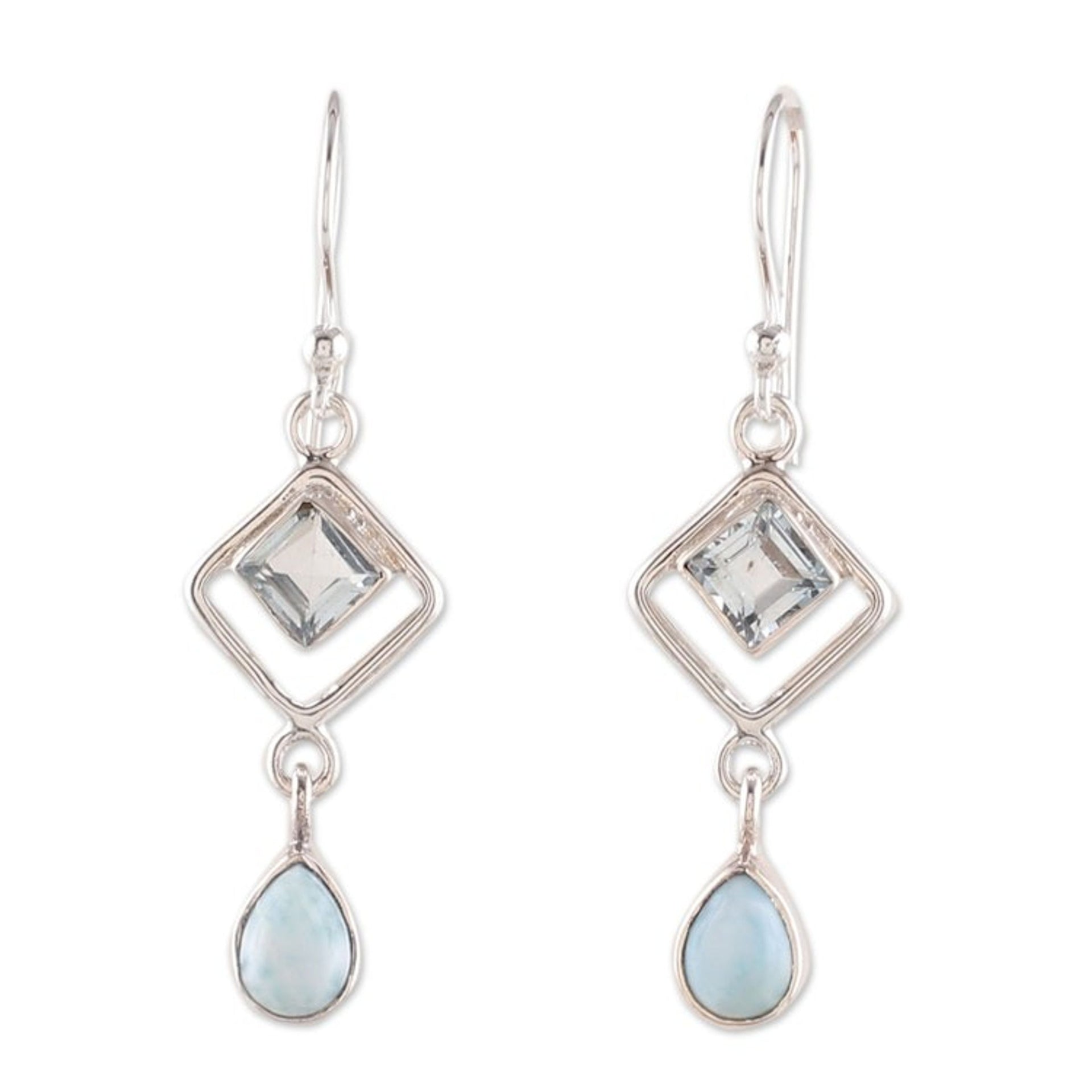 One-Carat Faceted Larimar and Blue Topaz Dangle Earrings 'Duchess' Loyalty'