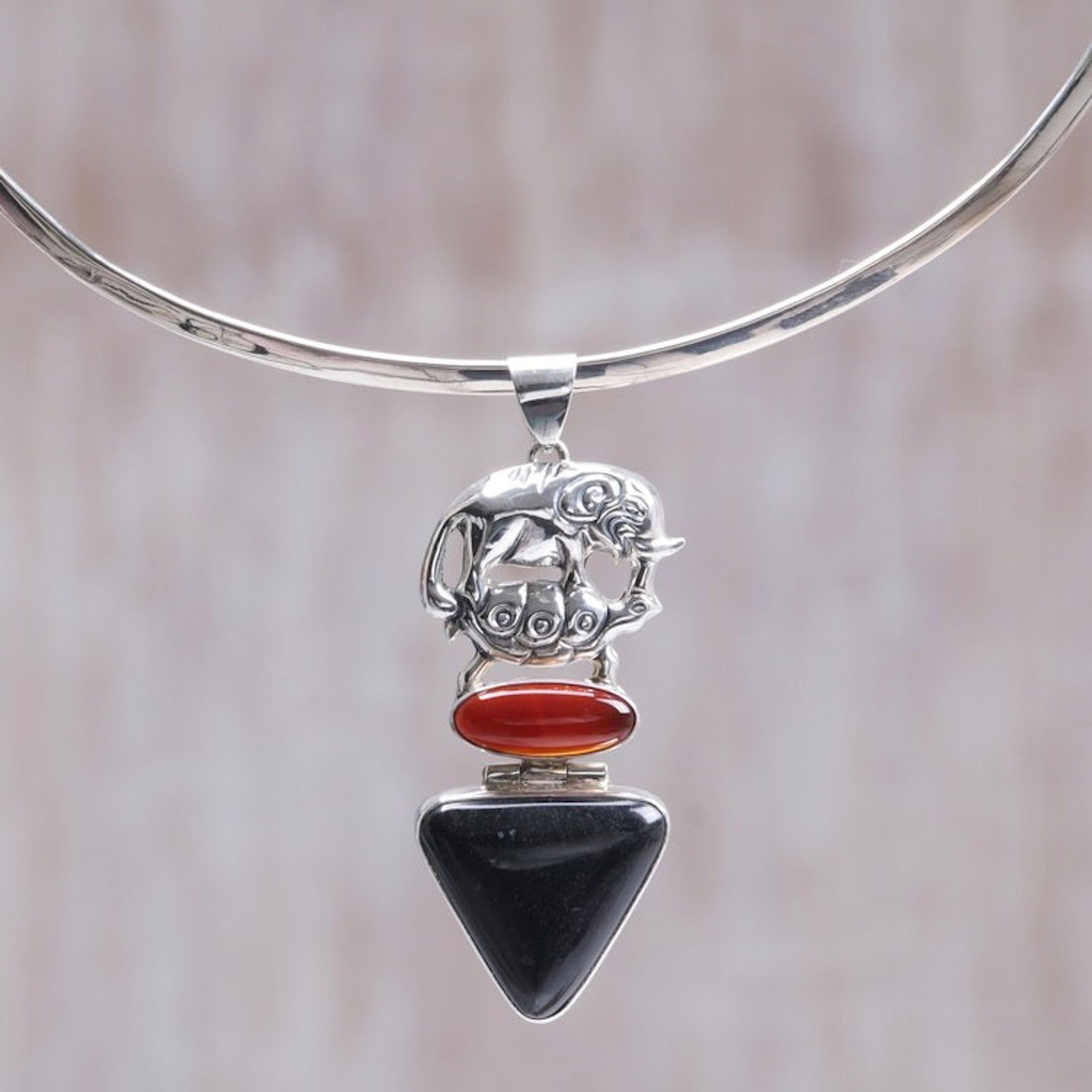 Hand Crafted Sterling Silver and Carnelian Necklace 'Elephant'