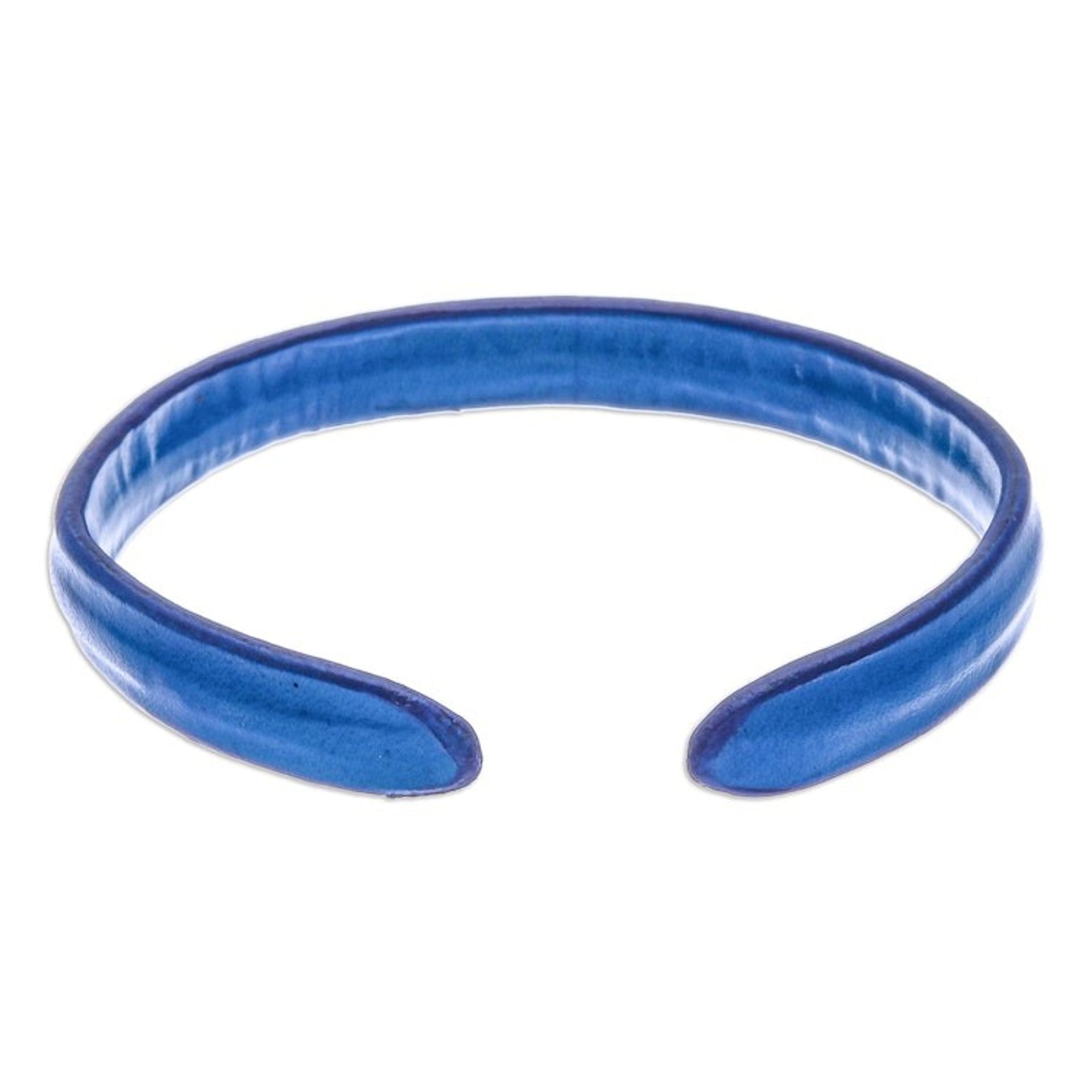 Handcrafted Modern Leather Cuff Bracelet in Blue 'Simply Loyal'