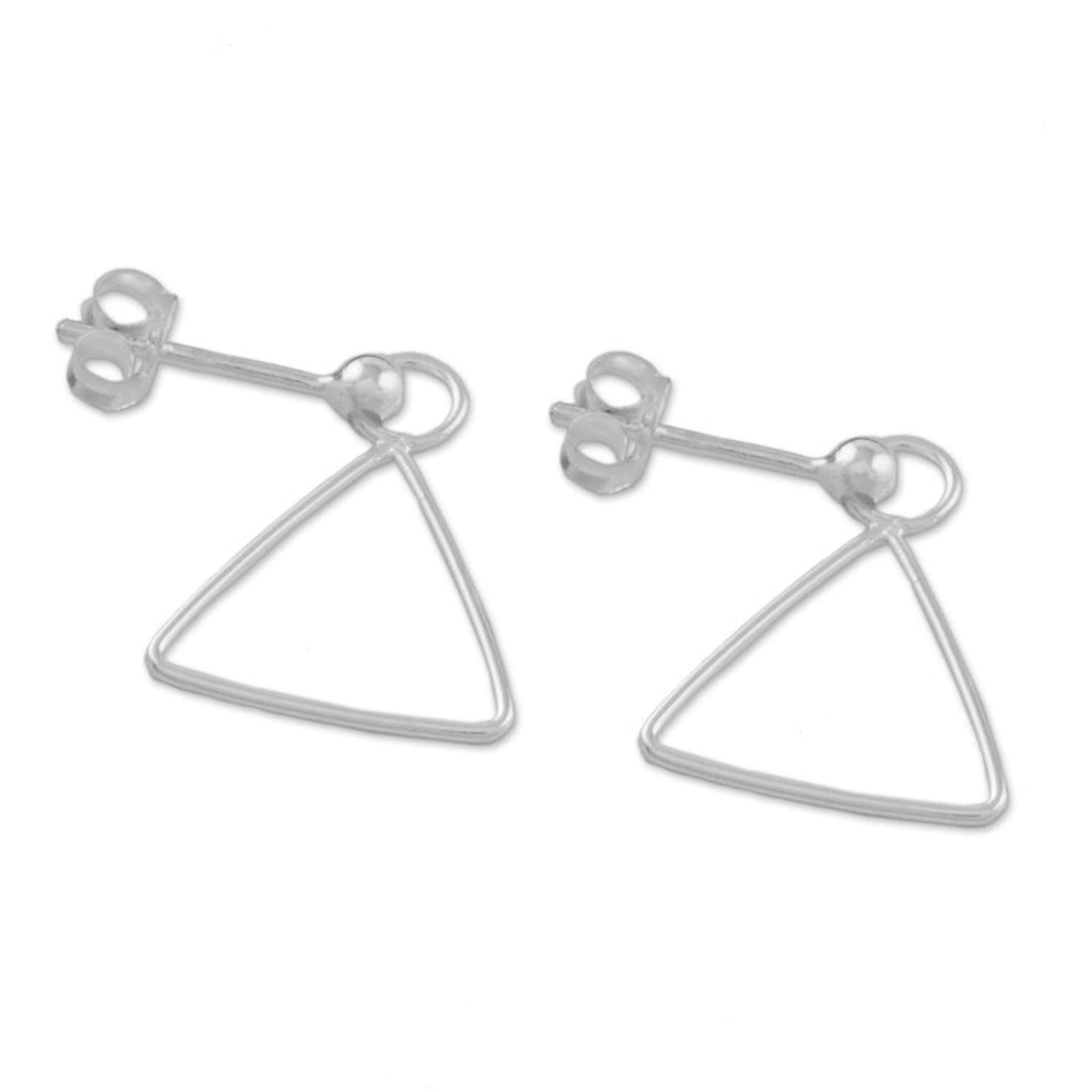 925 Sterling Silver Triangle Frame Earrings of Thailand 'Elegant Triangle'