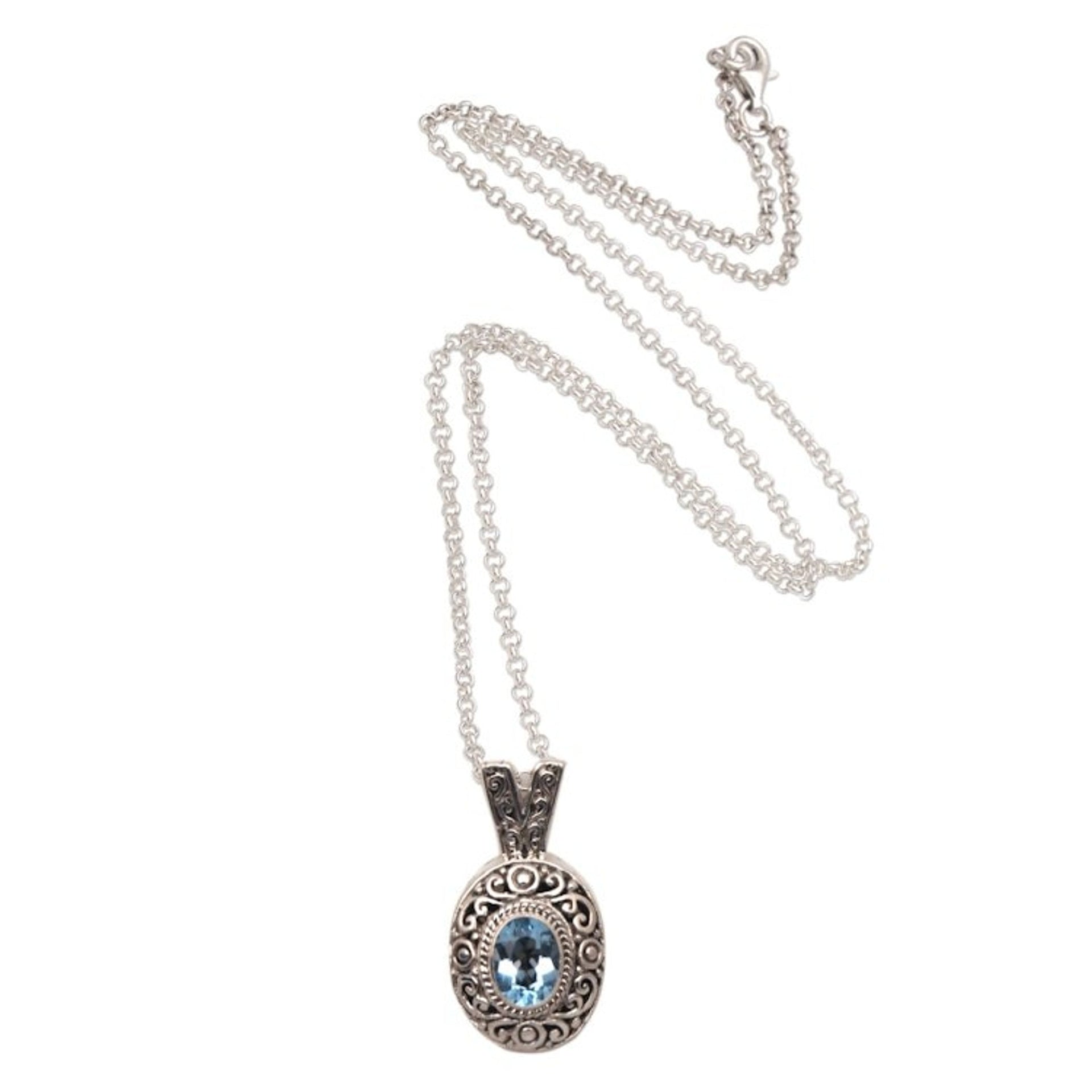 Swirl Pattern Blue Topaz Pendant Necklace from Bali 'Angel Eye'