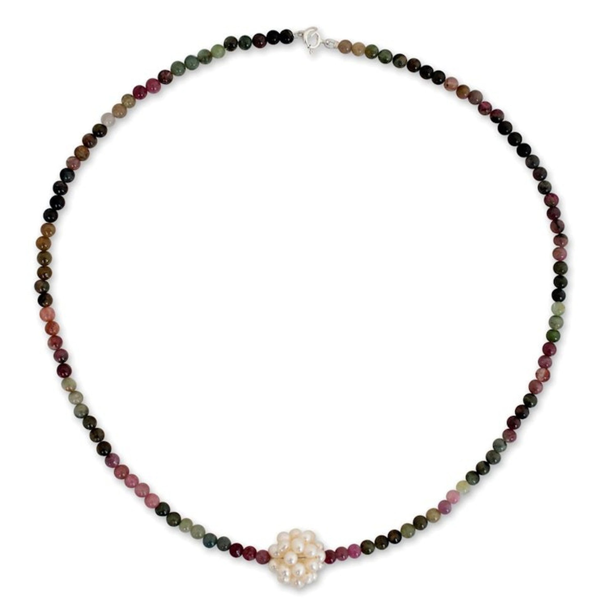 Beaded Tourmaline and Pearl Necklace 'Ivory Chrysanthemum'