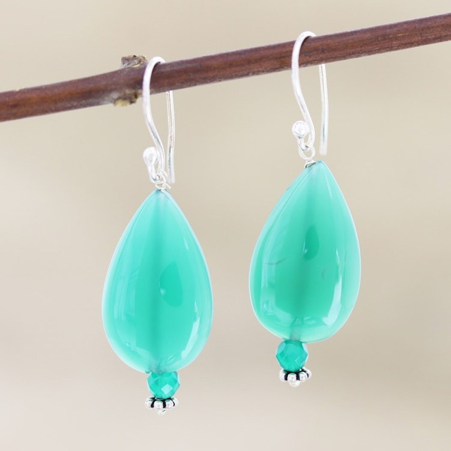 Handmade Onyx and Sterling Silver Dangle Earrings 'Verdant Garden'