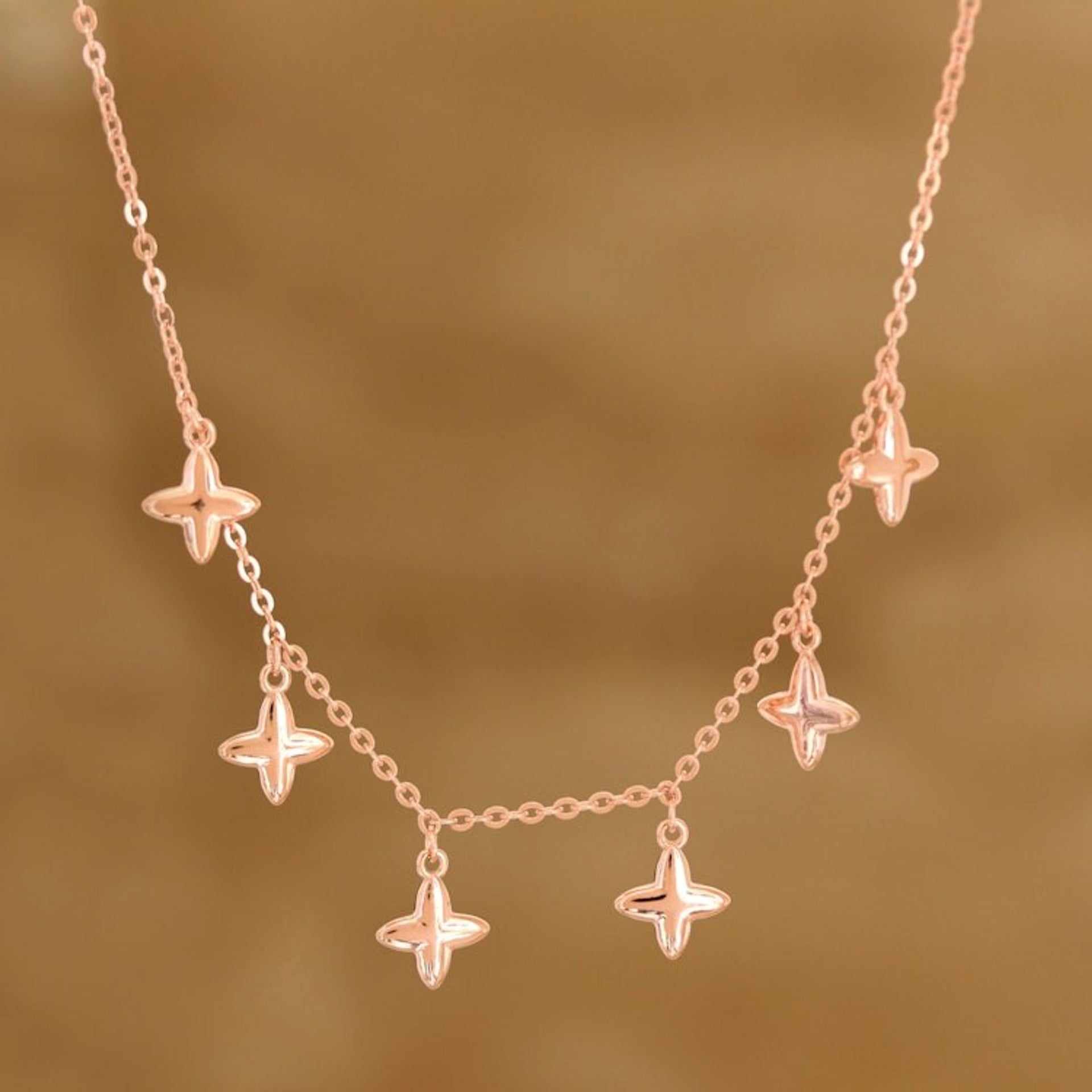 Handcrafted Rose Gold-Plated Pendant Necklace 'Pink Starlet'