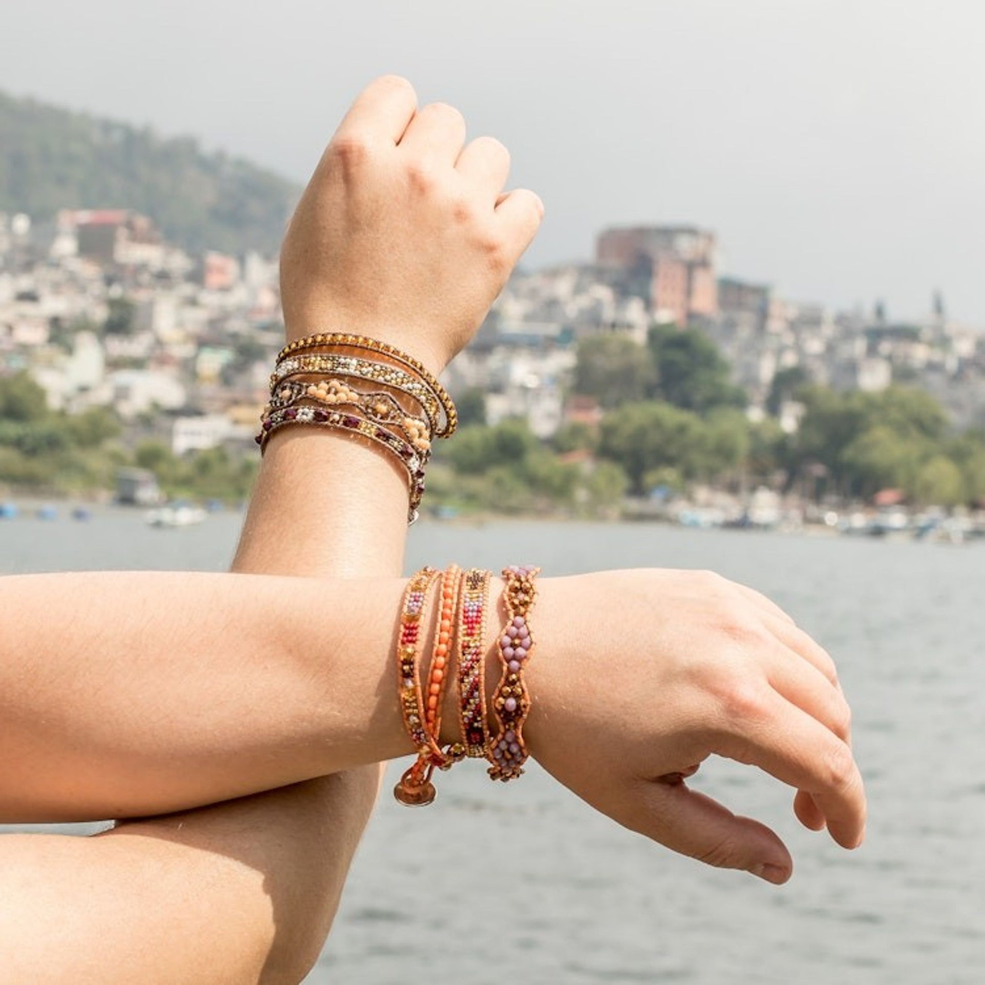 Two Handcrafted Beaded Positive Energy Long Wrap Bracelets 'Protection and Abundance'