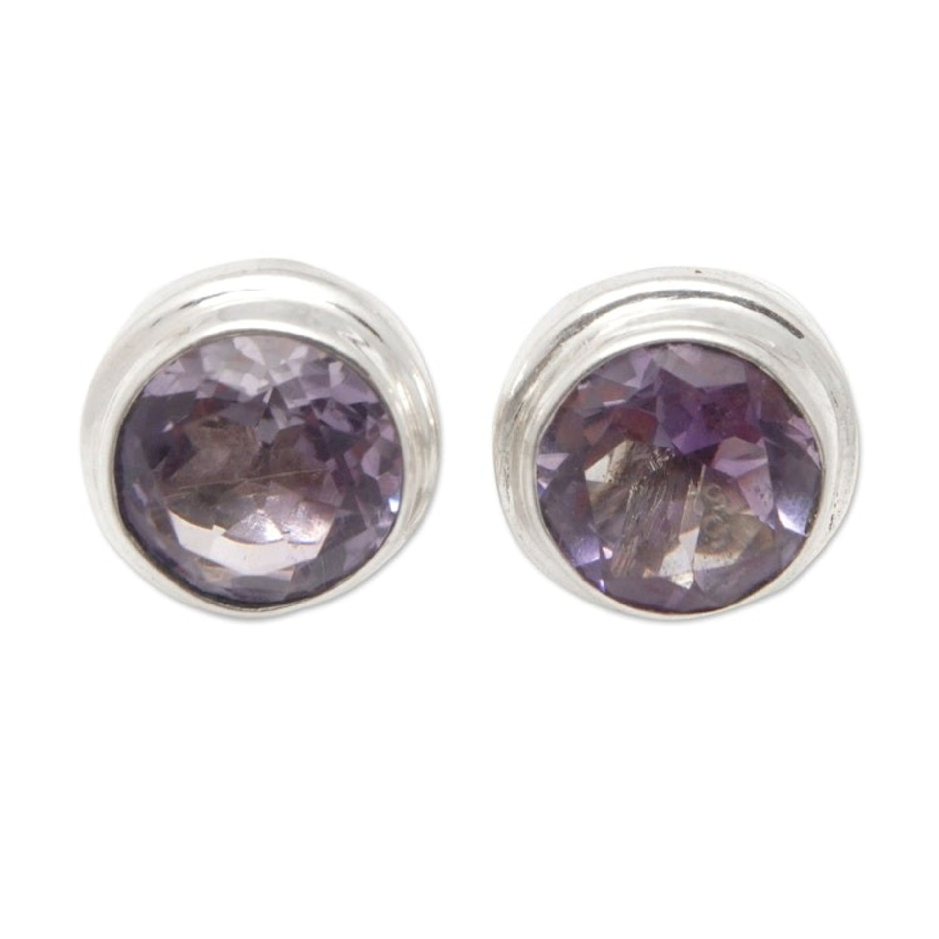 Polished Classic Sterling Silver Stud Earrings with Amethyst 'Purple Divine Feminineness'