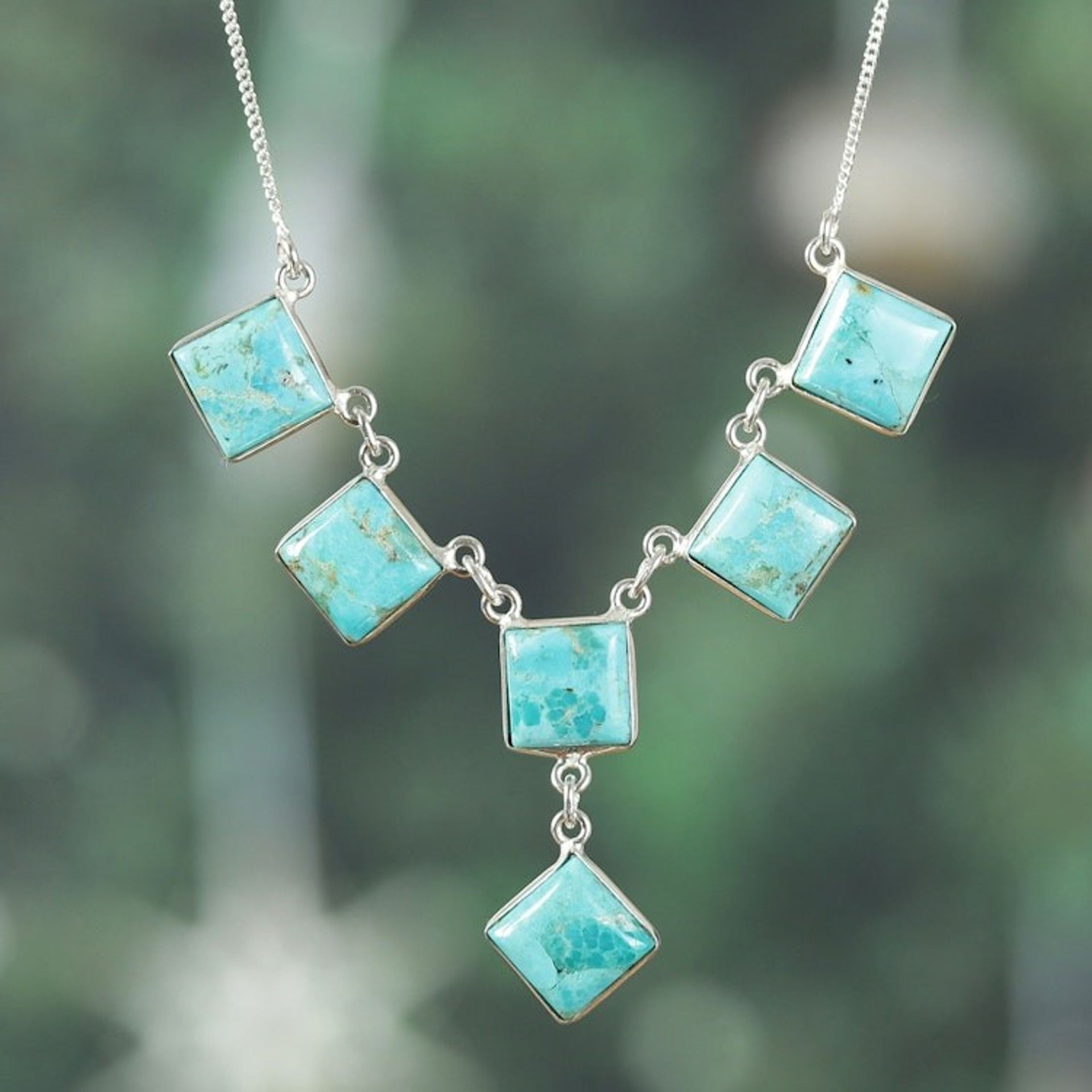 Polished Geometric Recon Turquoise Pendant Necklace 'Lagoon Glam'