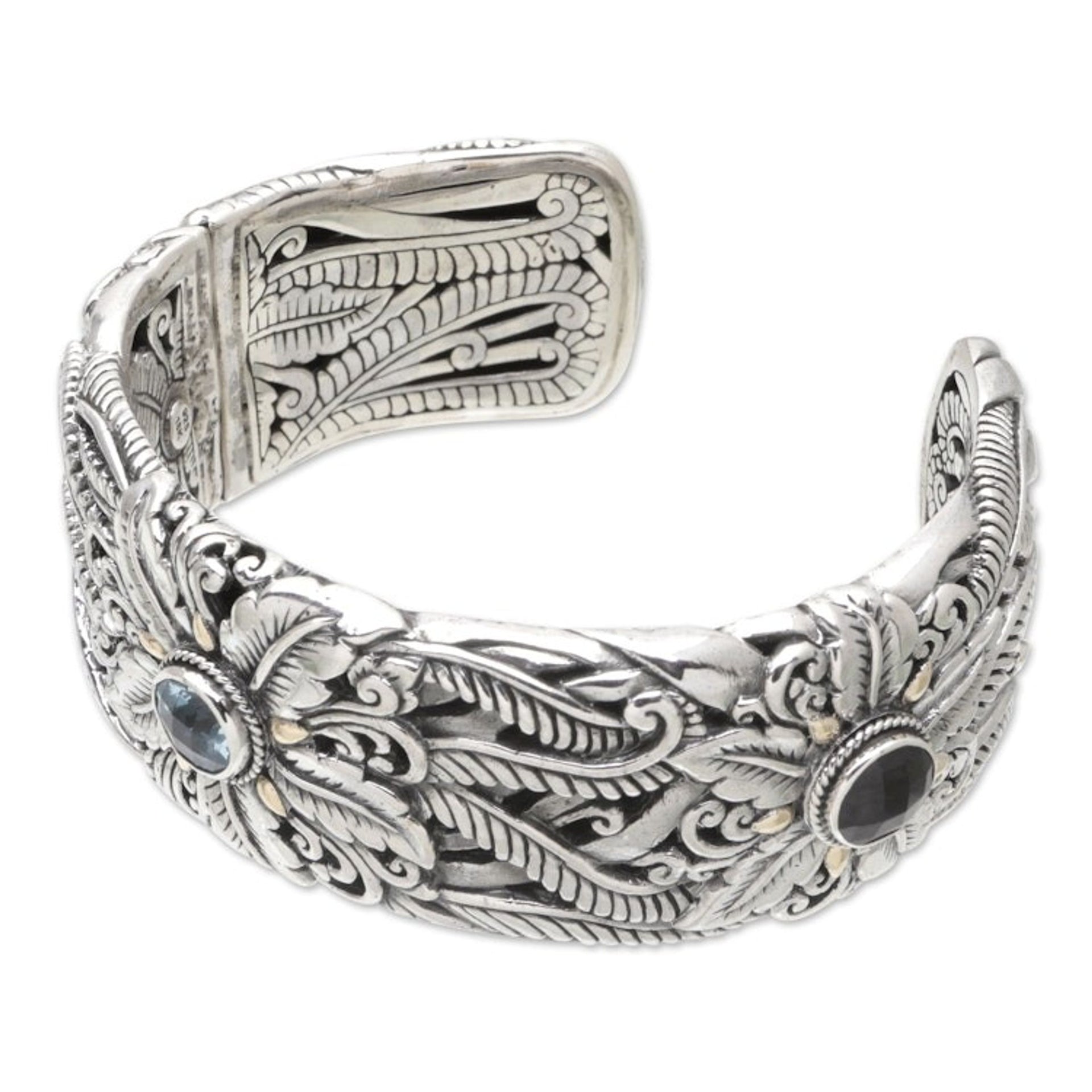 18k Gold-Accented Multi-Gemstone Cuff Bracelet from Bali 'Floral Blessing'