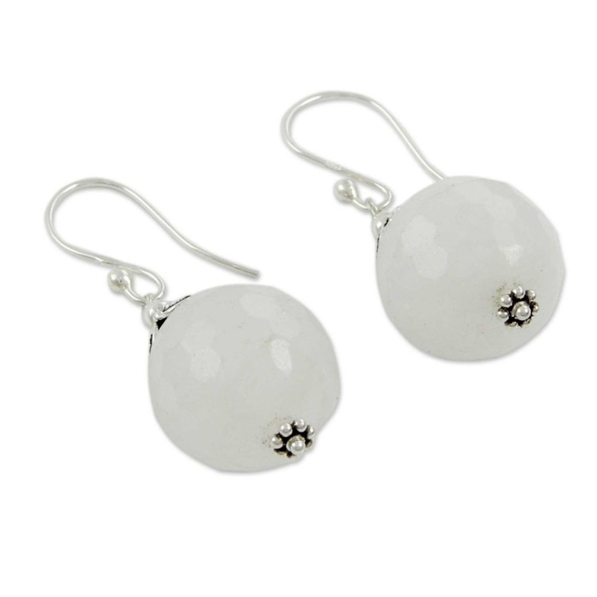 Handmade White Chalcedony and Silver Earrings from India 'Glorious White'